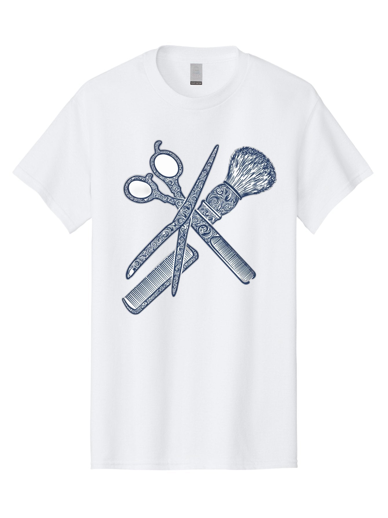 Barber-Tools Men'S Graphic Tee, 100% Cotton, Comfortable Casual Summer Wear, Machine Washable, Barber Scissors, Straight Razor, Shaving Brush, Vintage Grooming, Men'S Grooming, Classic Barber Shop, Antique Styling, Ornate Details, Bac612 12