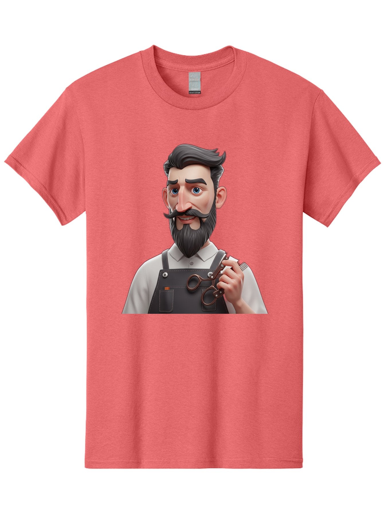 Barber Men'S Graphic Tee, 100% Cotton, Comfortable Casual Summer Wear, Machine Washable, Barber Holding Scissors, Grooming Tools, 3D Character, Bearded Man, Barber Shop, Haircut, Grooming, Male Stylist, Salon Professional Bac613 9