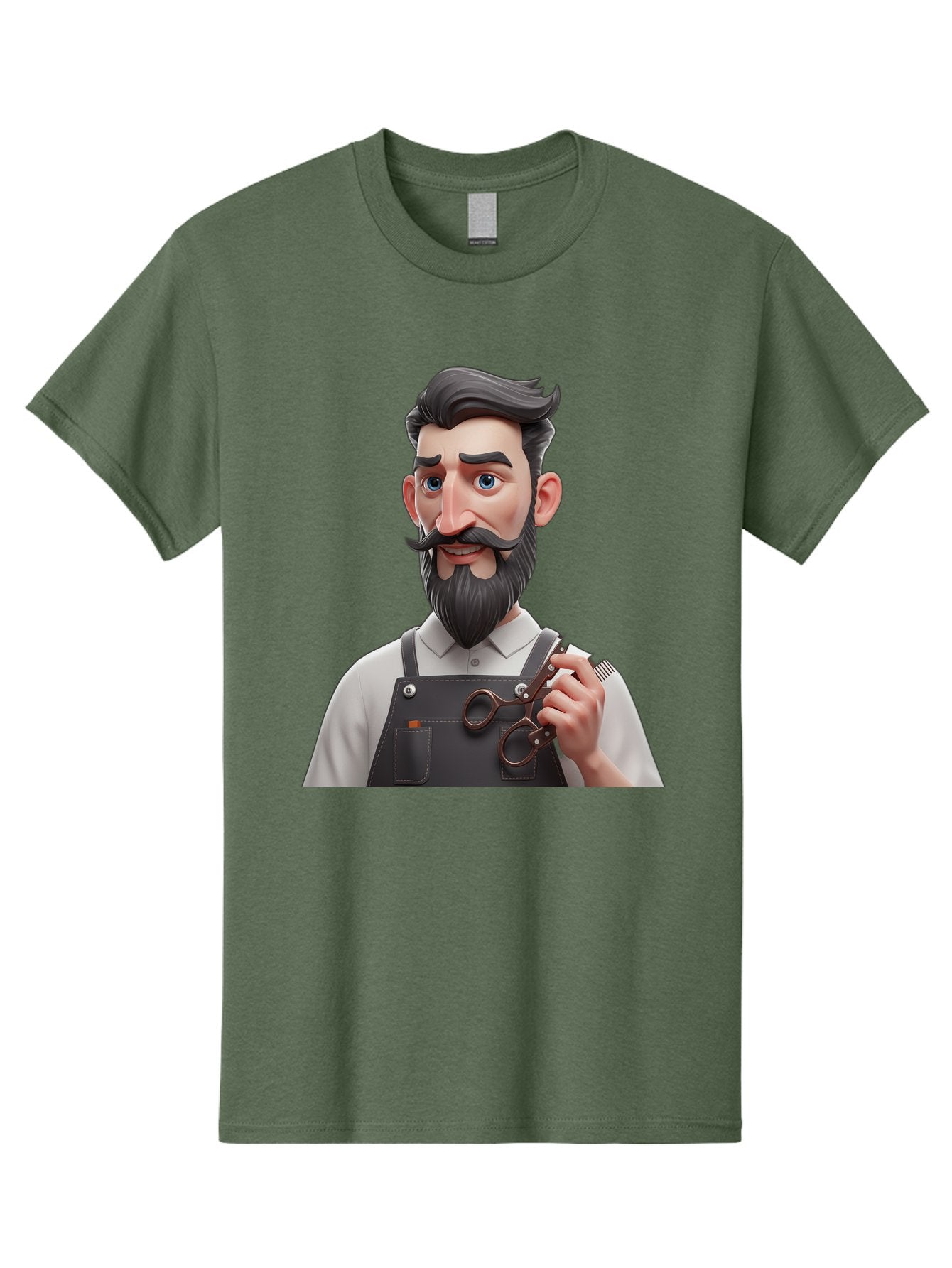 Barber Men'S Graphic Tee, 100% Cotton, Comfortable Casual Summer Wear, Machine Washable, Barber Holding Scissors, Grooming Tools, 3D Character, Bearded Man, Barber Shop, Haircut, Grooming, Male Stylist, Salon Professional Bac613 4