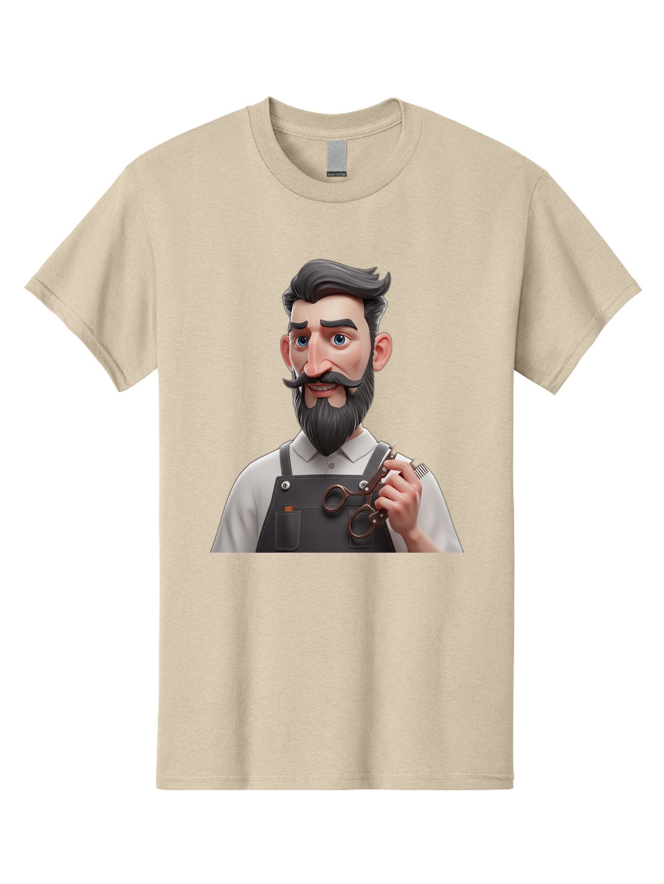 Barber Men'S Graphic Tee, 100% Cotton, Comfortable Casual Summer Wear, Machine Washable, Barber Holding Scissors, Grooming Tools, 3D Character, Bearded Man, Barber Shop, Haircut, Grooming, Male Stylist, Salon Professional Bac613 6