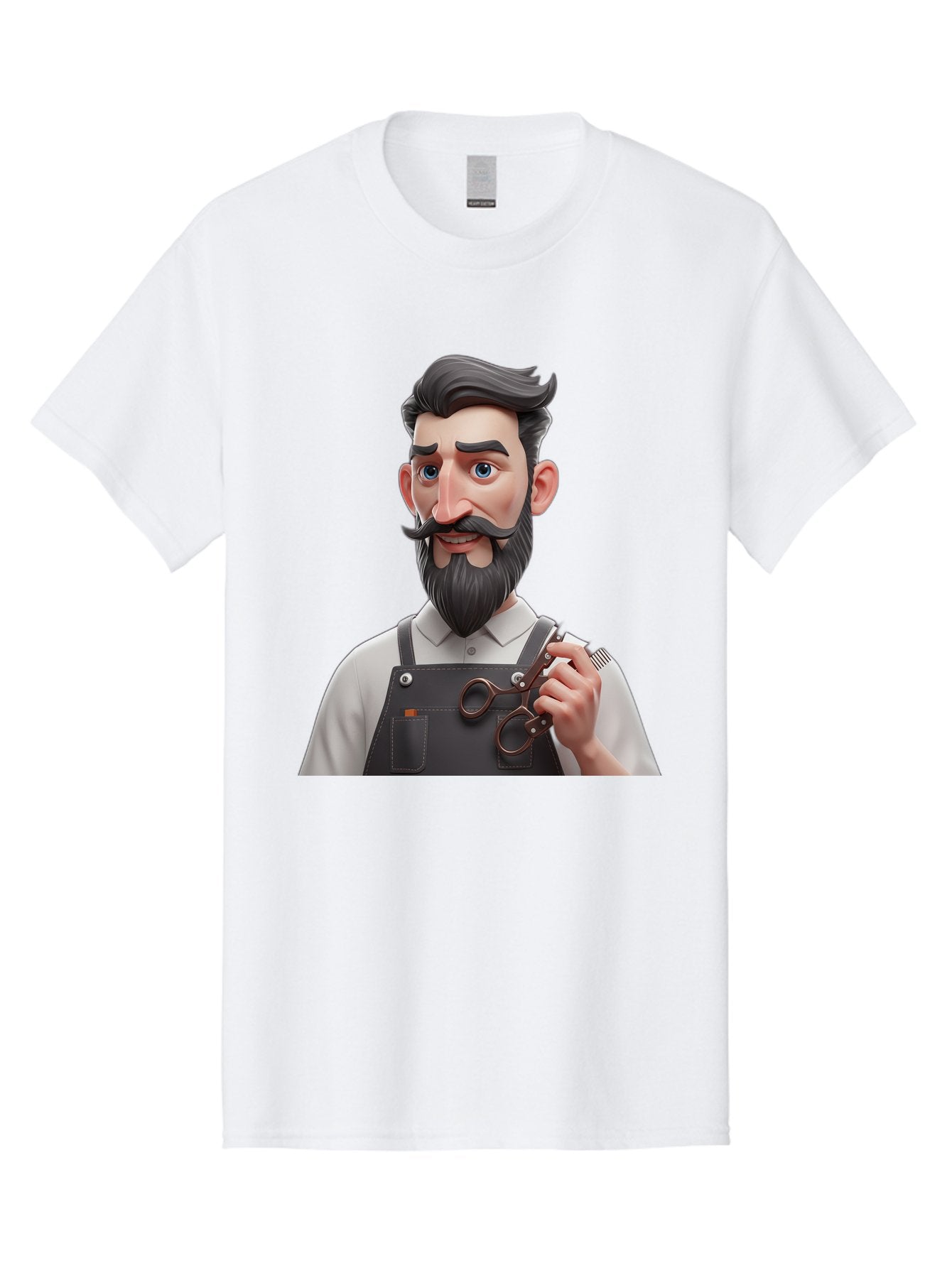 Barber Men'S Graphic Tee, 100% Cotton, Comfortable Casual Summer Wear, Machine Washable, Barber Holding Scissors, Grooming Tools, 3D Character, Bearded Man, Barber Shop, Haircut, Grooming, Male Stylist, Salon Professional Bac613 8