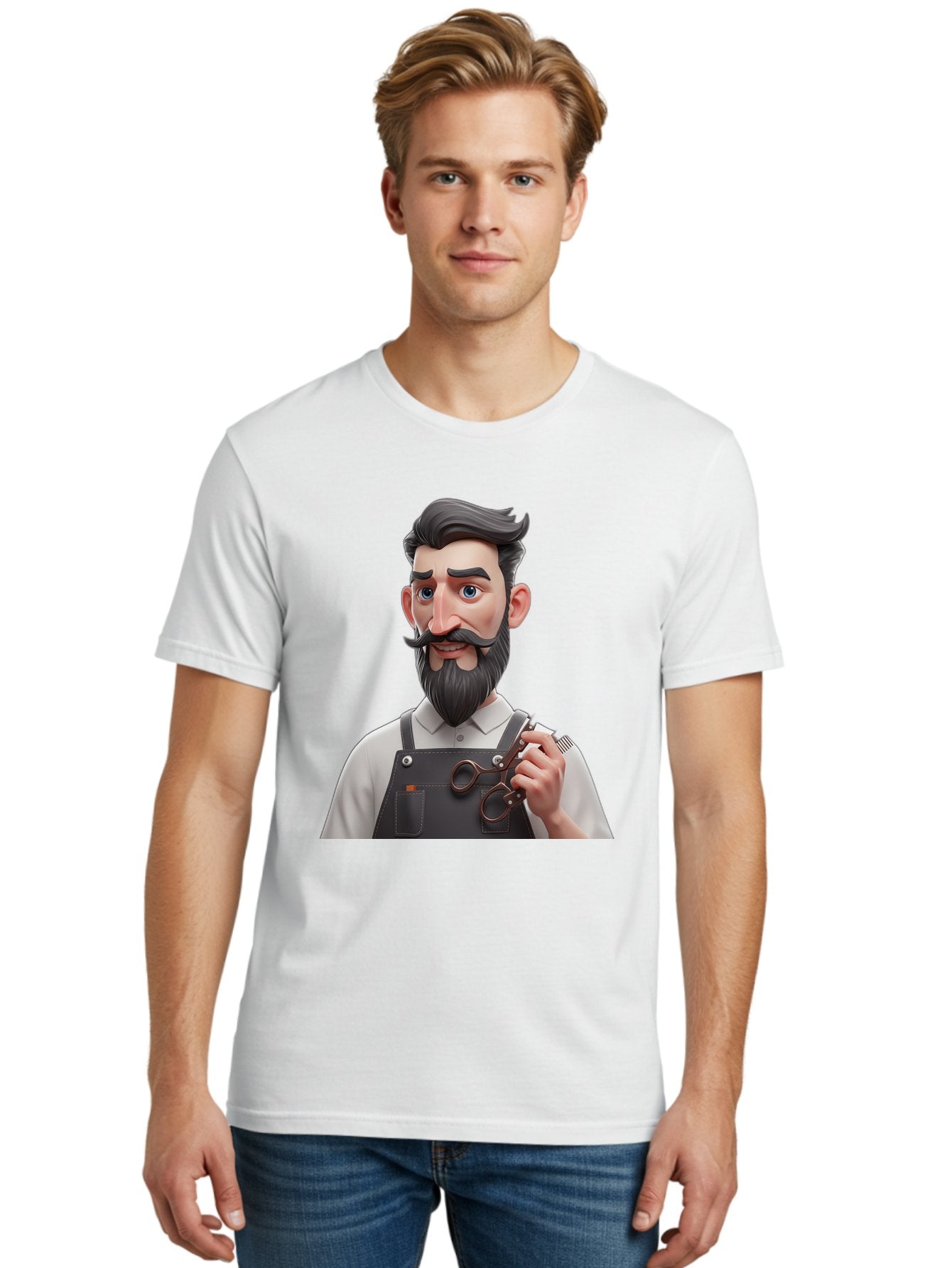 Barber Men'S Graphic Tee, 100% Cotton, Comfortable Casual Summer Wear, Machine Washable, Barber Holding Scissors, Grooming Tools, 3D Character, Bearded Man, Barber Shop, Haircut, Grooming, Male Stylist, Salon Professional Bac613 25