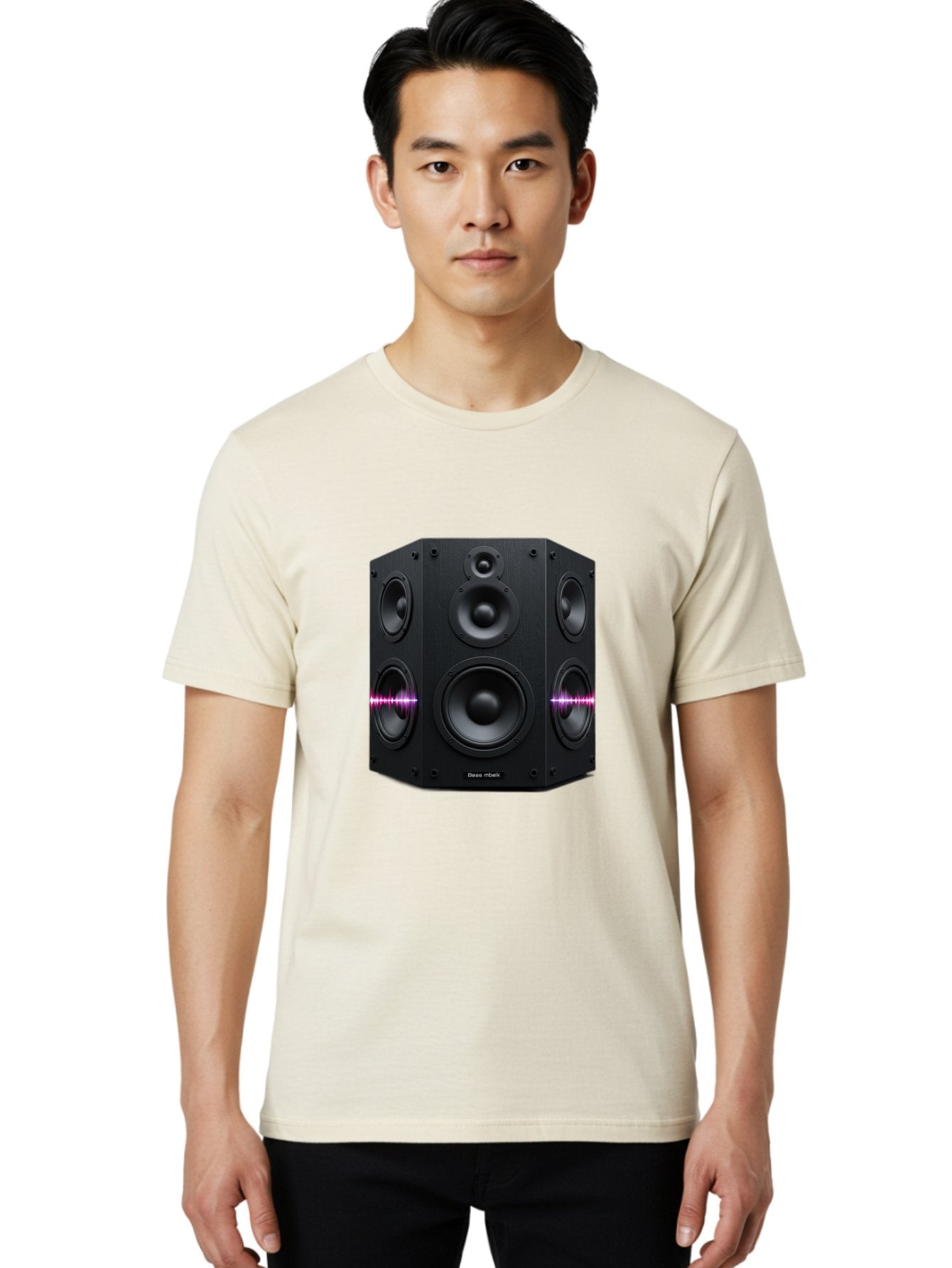 Base-Reflex Men'S Graphic Tee, 100% Cotton, Comfortable Casual Summer Wear, Machine Washable, Black Speaker System, Home Audio Equipment, Sound System, Hi-Fi Speaker, Purple Sound Wave, Music Technology, Audio Visual Bac614 25