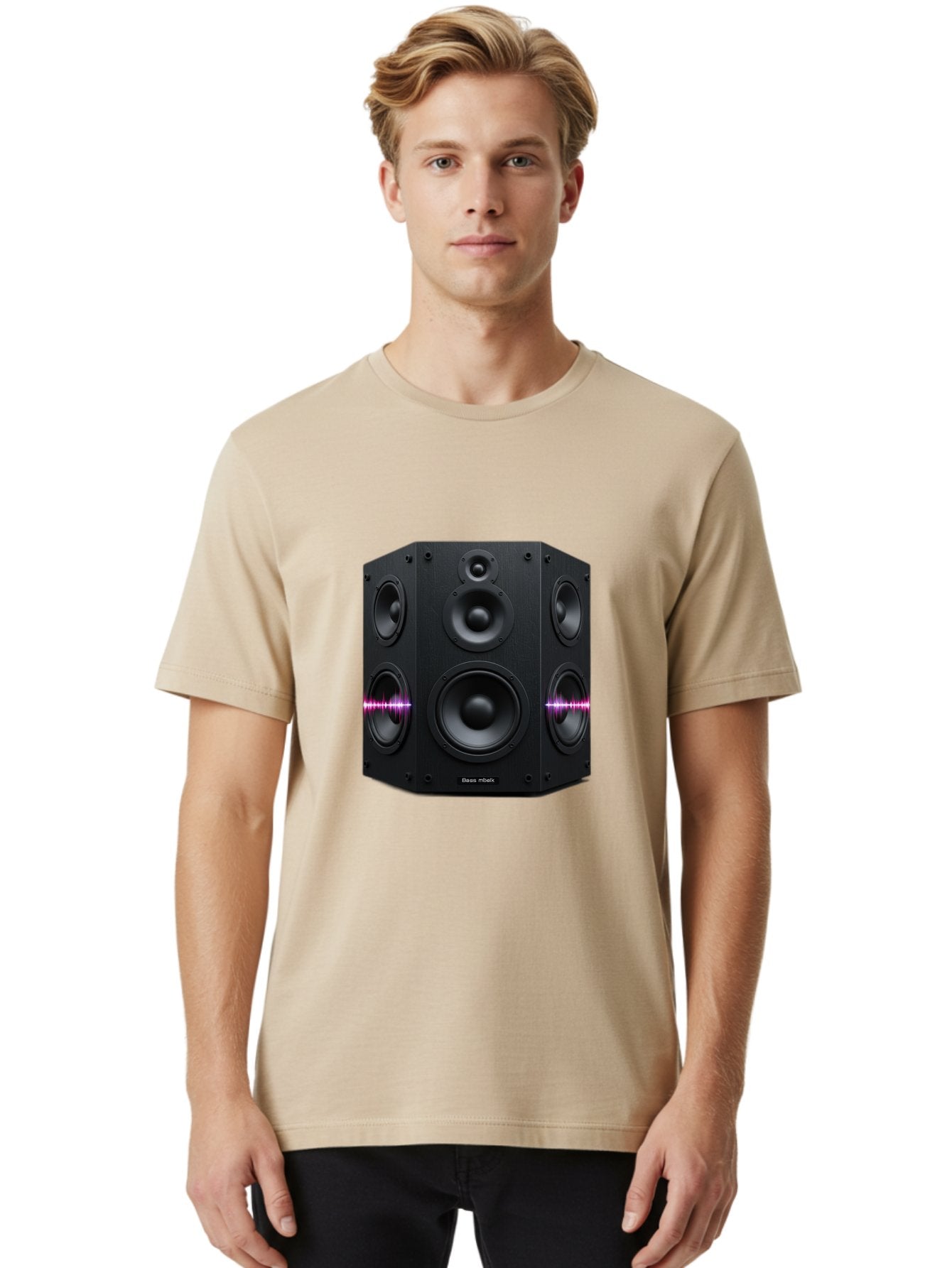 Base-Reflex Men'S Graphic Tee, 100% Cotton, Comfortable Casual Summer Wear, Machine Washable, Black Speaker System, Home Audio Equipment, Sound System, Hi-Fi Speaker, Purple Sound Wave, Music Technology, Audio Visual Bac614 30