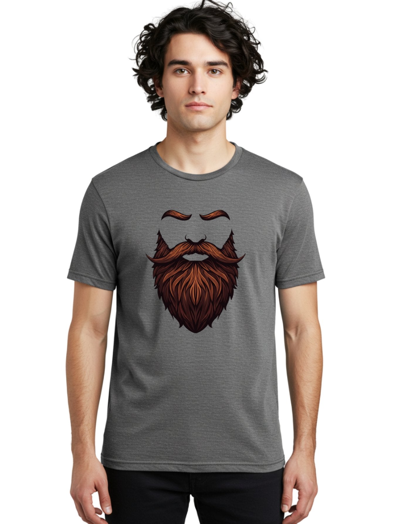 Beard-And-Mustache Men'S Graphic Tee, 100% Cotton, Comfortable Casual Summer Wear, Machine Washable, Luxurious Beard, Stylish Mustache, Hipster Grooming, Facial Hair, Brown Hair, Masculine Look, Trendy Style, Beard Care Bac620 25