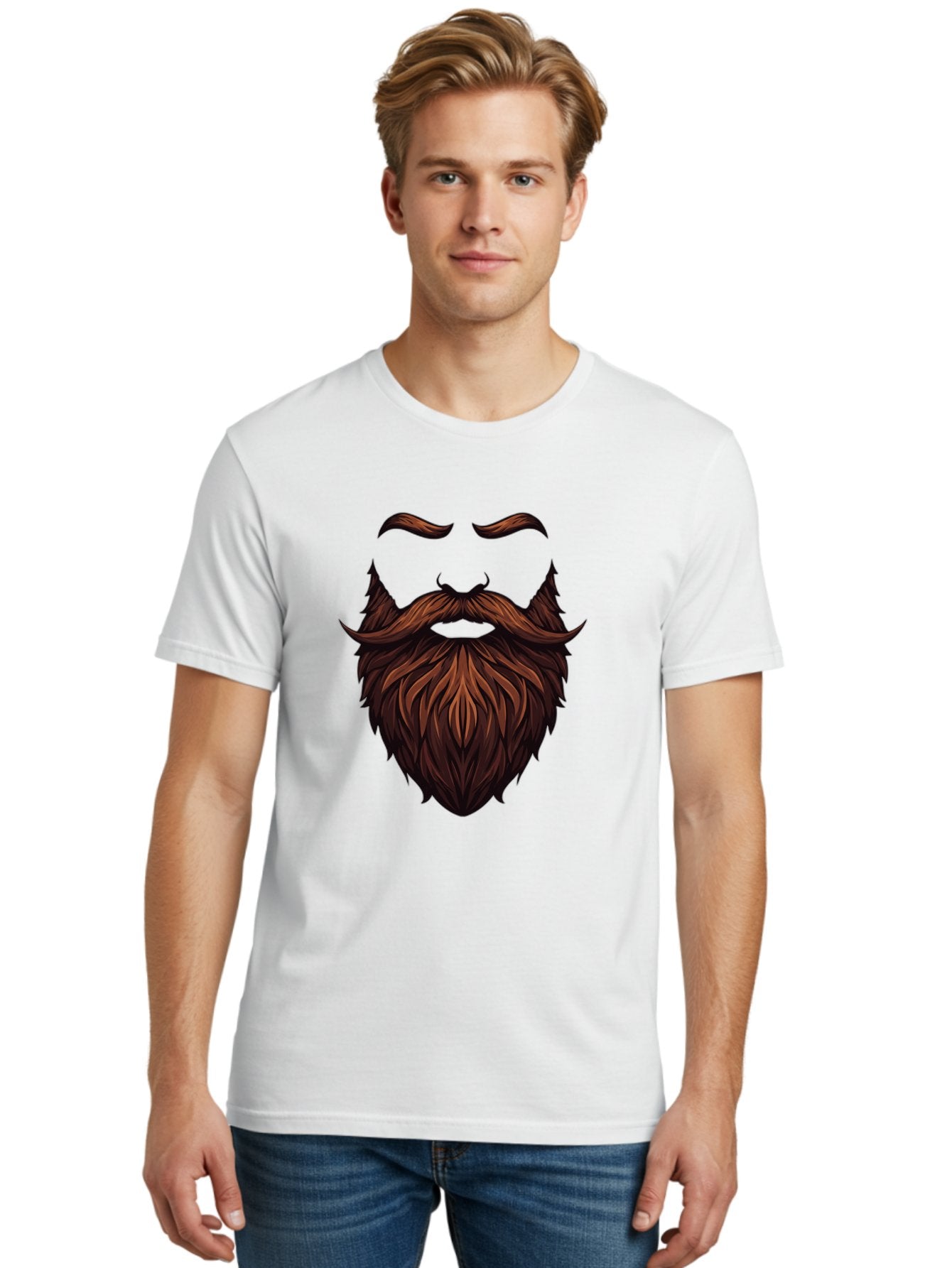 Beard-And-Mustache Men'S Graphic Tee, 100% Cotton, Comfortable Casual Summer Wear, Machine Washable, Luxurious Beard, Stylish Mustache, Hipster Grooming, Facial Hair, Brown Hair, Masculine Look, Trendy Style, Beard Care Bac620 29