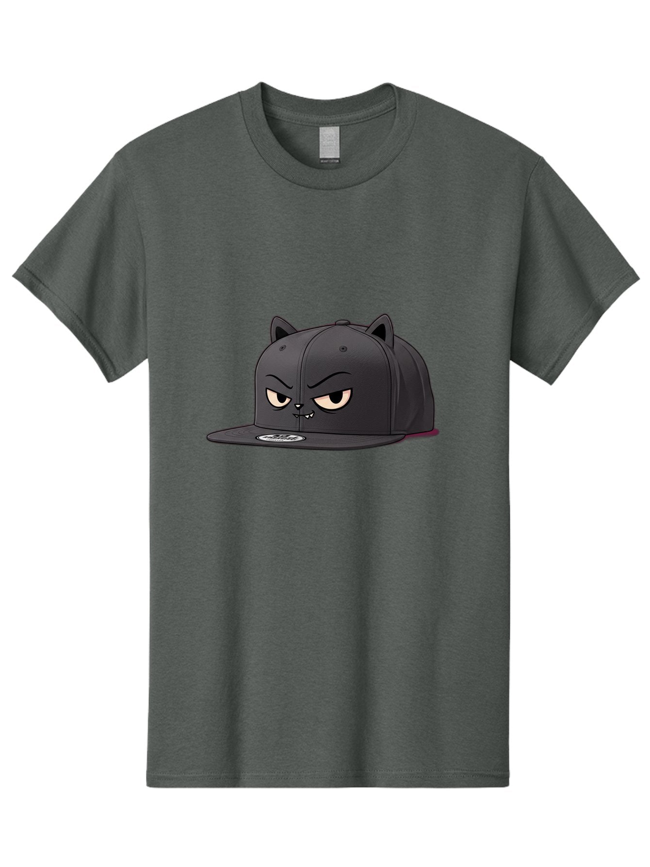 Black-Cat-Cap Men'S Graphic Tee, 100% Cotton, Comfortable Casual Summer Wear, Machine Washable, Black Baseball Cap, Cartoon Cat Face, Angry Expression, Feline Features, Black Hat, Grumpy Cat, Cat Ears, Trendy Accessory, Streetwear Fashion Bac624 3