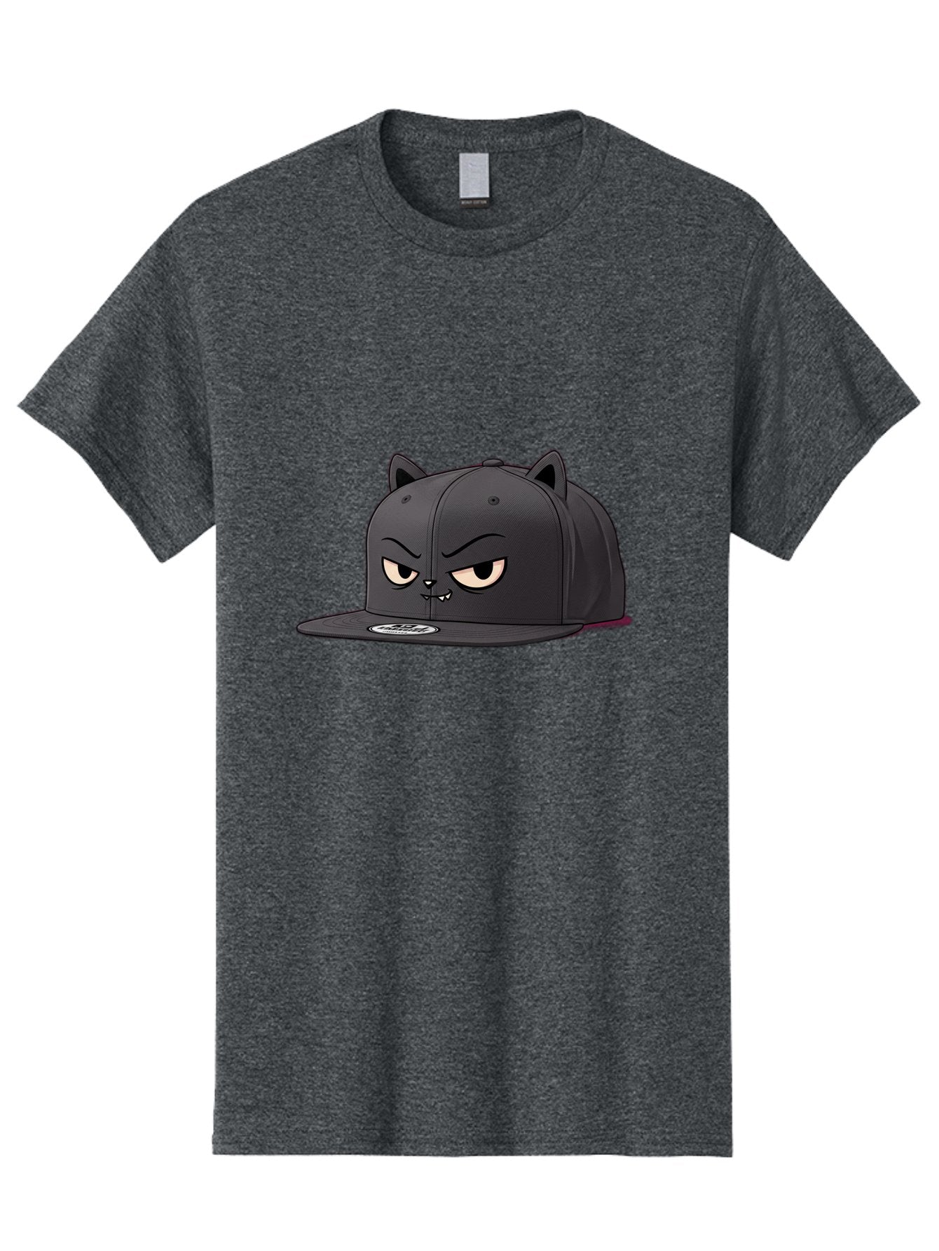 Black-Cat-Cap Men'S Graphic Tee, 100% Cotton, Comfortable Casual Summer Wear, Machine Washable, Black Baseball Cap, Cartoon Cat Face, Angry Expression, Feline Features, Black Hat, Grumpy Cat, Cat Ears, Trendy Accessory, Streetwear Fashion Bac624 8