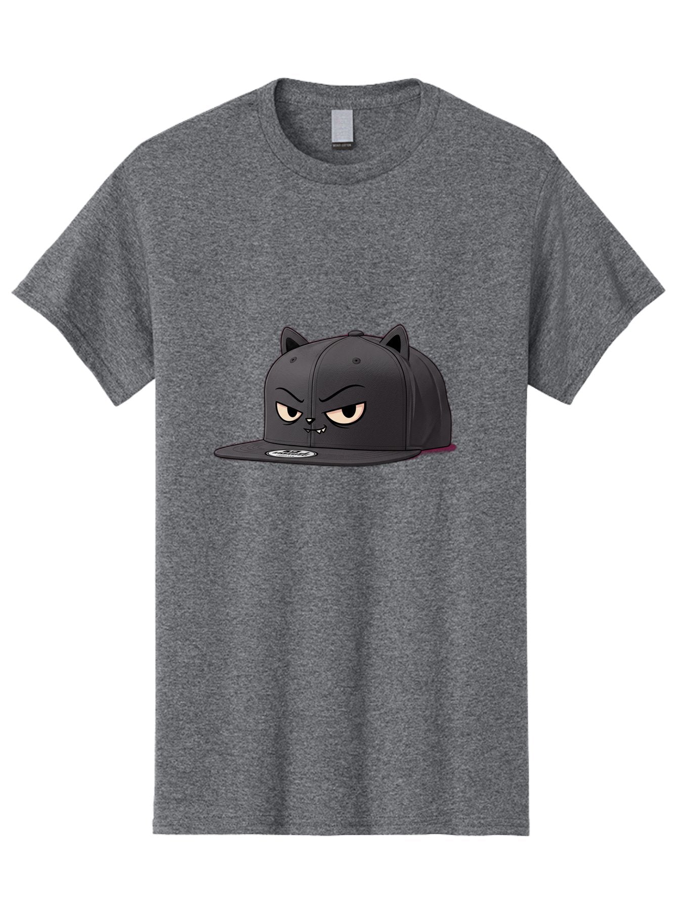 Black-Cat-Cap Men'S Graphic Tee, 100% Cotton, Comfortable Casual Summer Wear, Machine Washable, Black Baseball Cap, Cartoon Cat Face, Angry Expression, Feline Features, Black Hat, Grumpy Cat, Cat Ears, Trendy Accessory, Streetwear Fashion Bac624 7