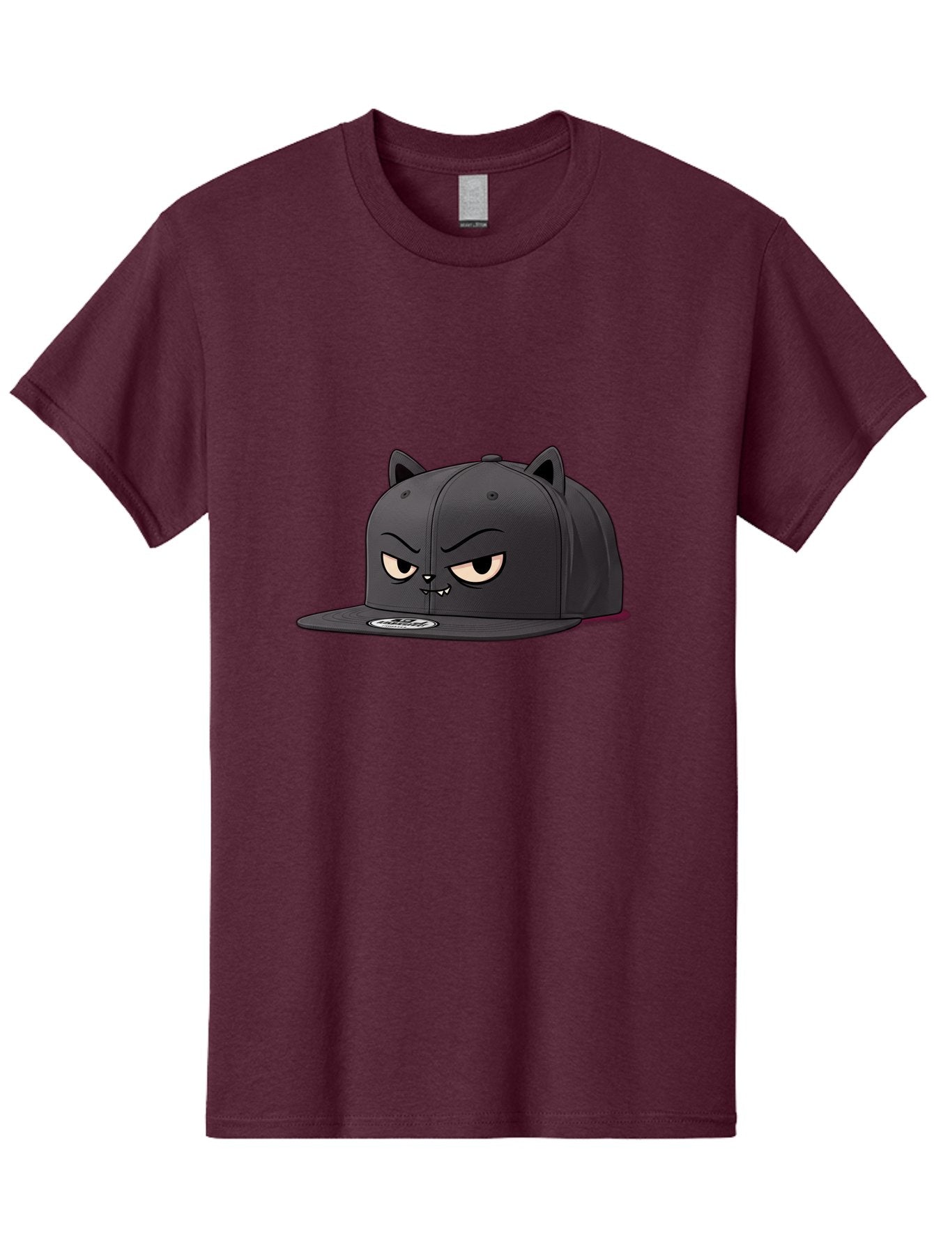 Black-Cat-Cap Men'S Graphic Tee, 100% Cotton, Comfortable Casual Summer Wear, Machine Washable, Black Baseball Cap, Cartoon Cat Face, Angry Expression, Feline Features, Black Hat, Grumpy Cat, Cat Ears, Trendy Accessory, Streetwear Fashion Bac624 12