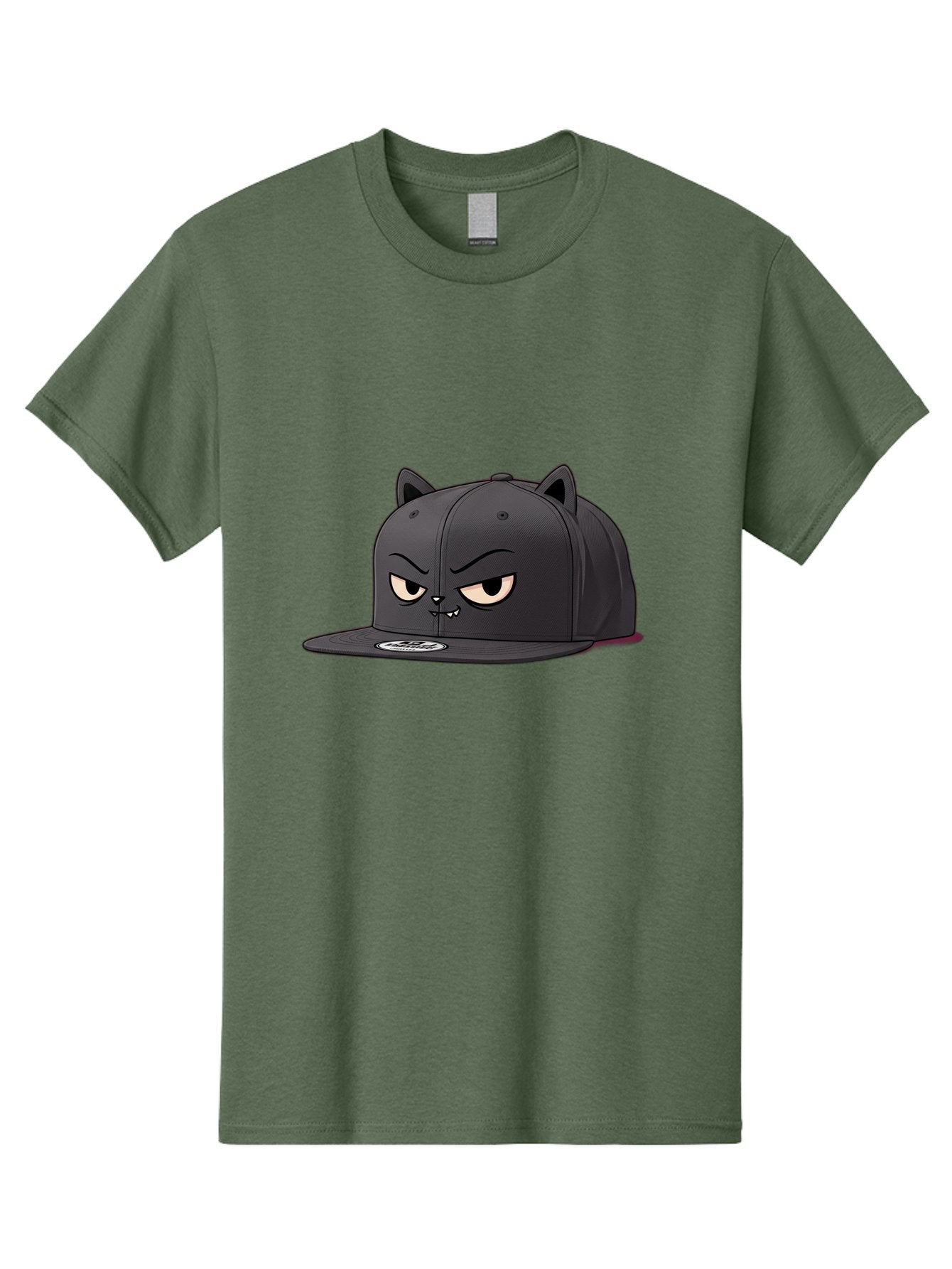 Black-Cat-Cap Men'S Graphic Tee, 100% Cotton, Comfortable Casual Summer Wear, Machine Washable, Black Baseball Cap, Cartoon Cat Face, Angry Expression, Feline Features, Black Hat, Grumpy Cat, Cat Ears, Trendy Accessory, Streetwear Fashion Bac624 13