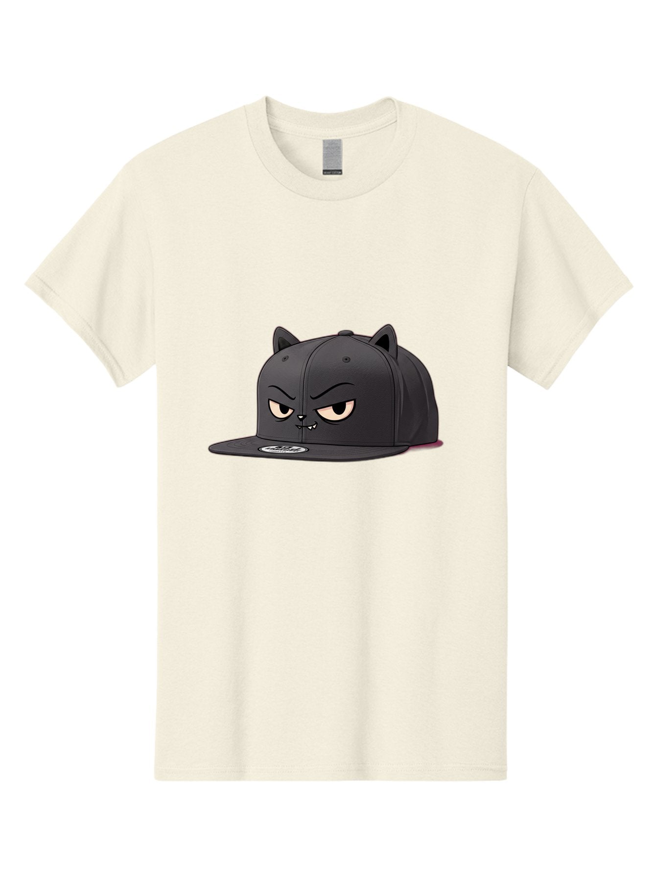 Black-Cat-Cap Men'S Graphic Tee, 100% Cotton, Comfortable Casual Summer Wear, Machine Washable, Black Baseball Cap, Cartoon Cat Face, Angry Expression, Feline Features, Black Hat, Grumpy Cat, Cat Ears, Trendy Accessory, Streetwear Fashion Bac624 9