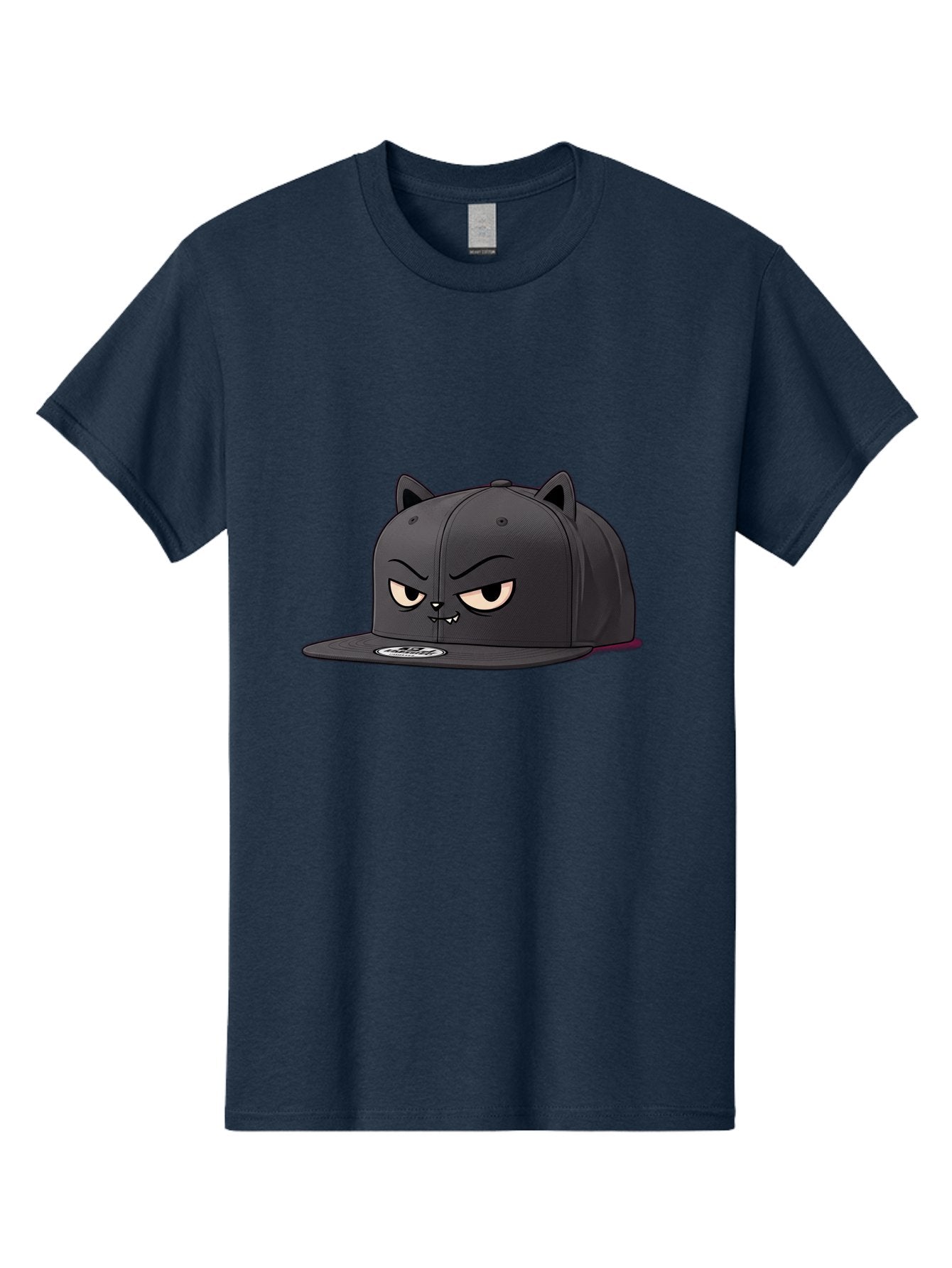Black-Cat-Cap Men'S Graphic Tee, 100% Cotton, Comfortable Casual Summer Wear, Machine Washable, Black Baseball Cap, Cartoon Cat Face, Angry Expression, Feline Features, Black Hat, Grumpy Cat, Cat Ears, Trendy Accessory, Streetwear Fashion Bac624 11