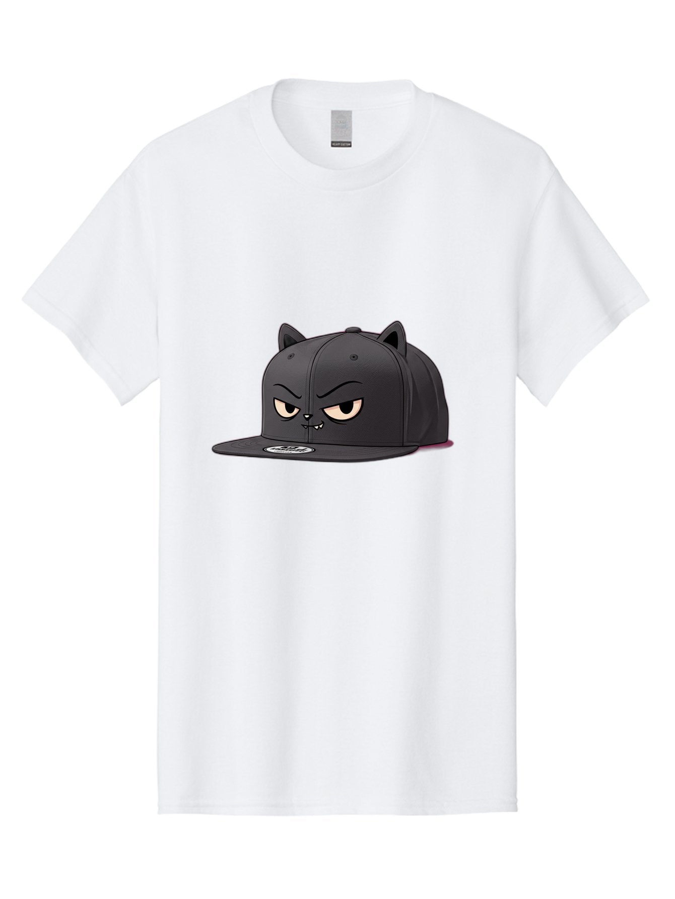 Black-Cat-Cap Men'S Graphic Tee, 100% Cotton, Comfortable Casual Summer Wear, Machine Washable, Black Baseball Cap, Cartoon Cat Face, Angry Expression, Feline Features, Black Hat, Grumpy Cat, Cat Ears, Trendy Accessory, Streetwear Fashion Bac624 10