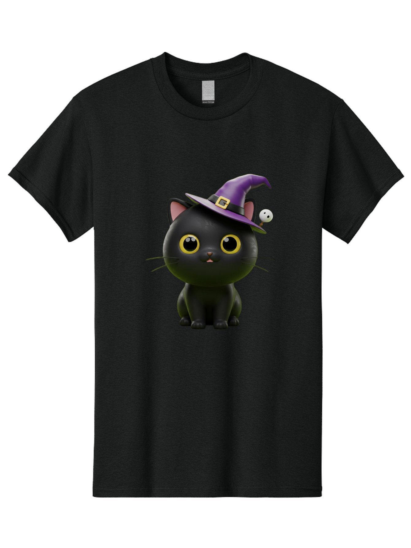 Black-Cat-Witch-1 Men'S Graphic Tee, 100% Cotton, Comfortable Casual Summer Wear, Machine Washable, Black Cat, Purple Witch Hat, Gold Buckle, Spooky Eyes, Cartoon Character, Halloween Theme, Cute Kitty, Witch'S Familiar, Mystical Creature Bac627 6