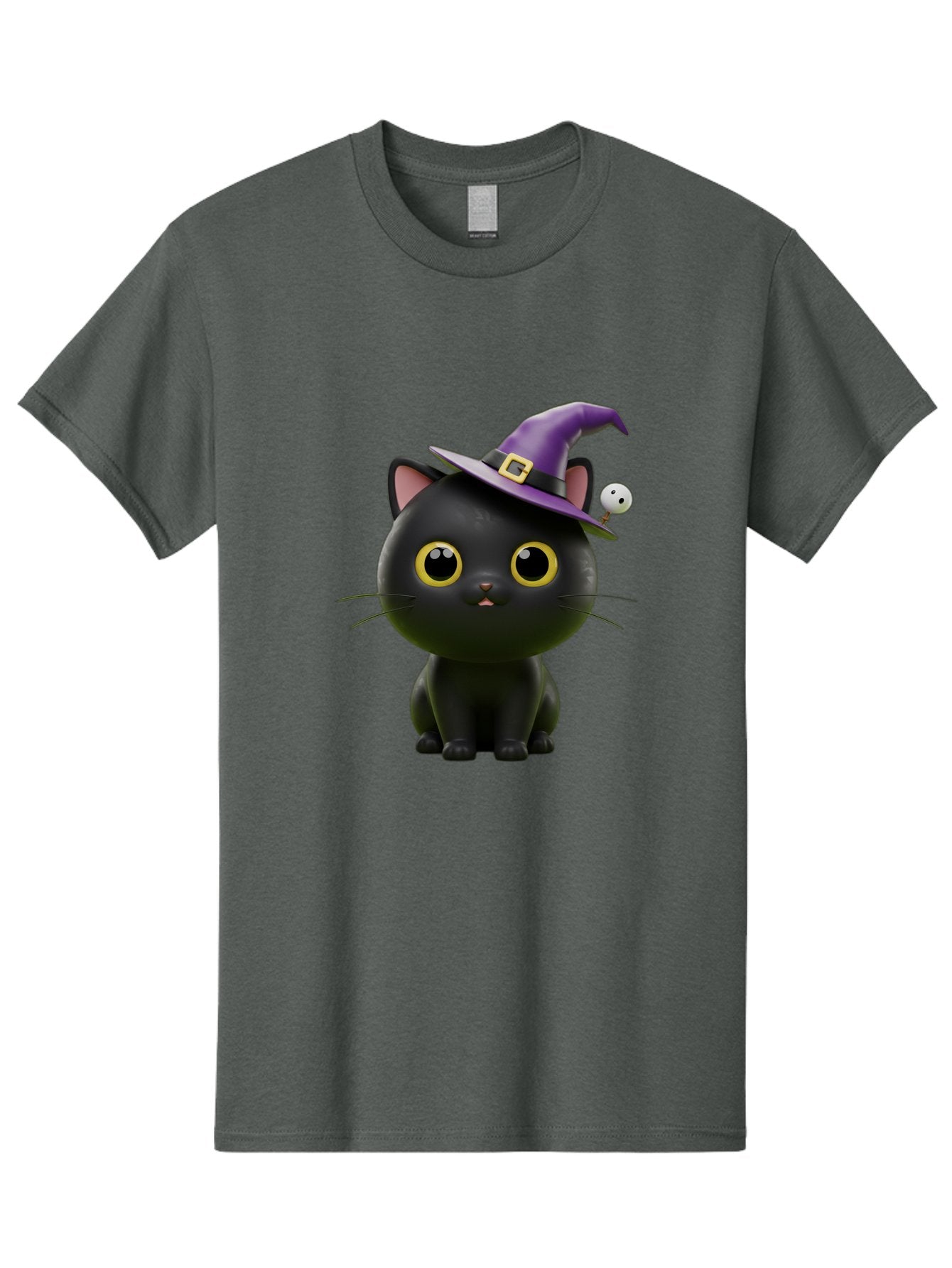 Black-Cat-Witch-1 Men'S Graphic Tee, 100% Cotton, Comfortable Casual Summer Wear, Machine Washable, Black Cat, Purple Witch Hat, Gold Buckle, Spooky Eyes, Cartoon Character, Halloween Theme, Cute Kitty, Witch'S Familiar, Mystical Creature Bac627 5