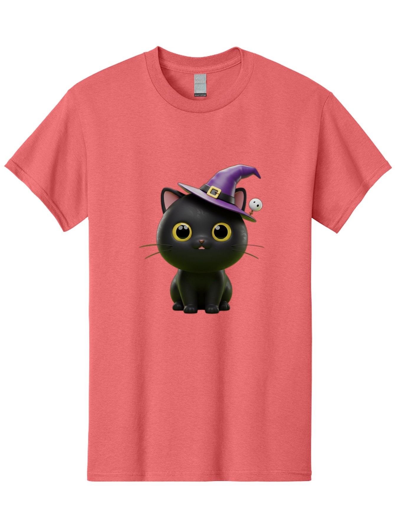 Black-Cat-Witch-1 Men'S Graphic Tee, 100% Cotton, Comfortable Casual Summer Wear, Machine Washable, Black Cat, Purple Witch Hat, Gold Buckle, Spooky Eyes, Cartoon Character, Halloween Theme, Cute Kitty, Witch'S Familiar, Mystical Creature Bac627 13