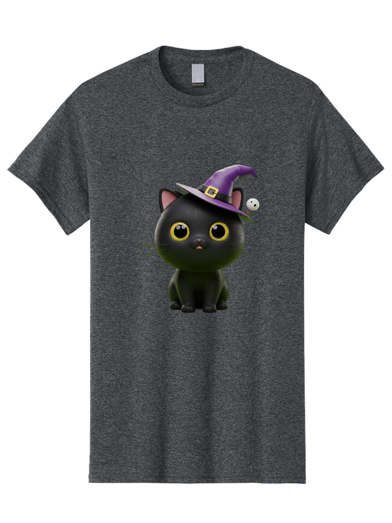 Black-Cat-Witch-1 Men'S Graphic Tee, 100% Cotton, Comfortable Casual Summer Wear, Machine Washable, Black Cat, Purple Witch Hat, Gold Buckle, Spooky Eyes, Cartoon Character, Halloween Theme, Cute Kitty, Witch'S Familiar, Mystical Creature Bac627 15