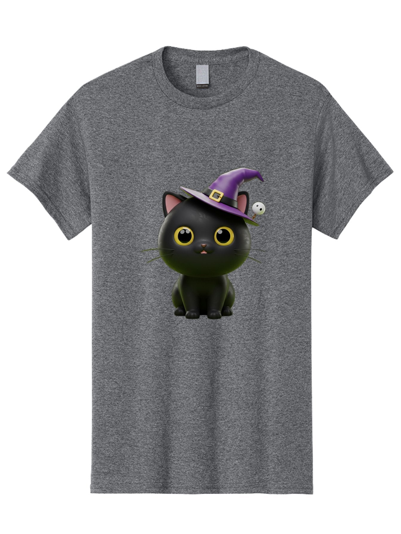 Black-Cat-Witch-1 Men'S Graphic Tee, 100% Cotton, Comfortable Casual Summer Wear, Machine Washable, Black Cat, Purple Witch Hat, Gold Buckle, Spooky Eyes, Cartoon Character, Halloween Theme, Cute Kitty, Witch'S Familiar, Mystical Creature Bac627