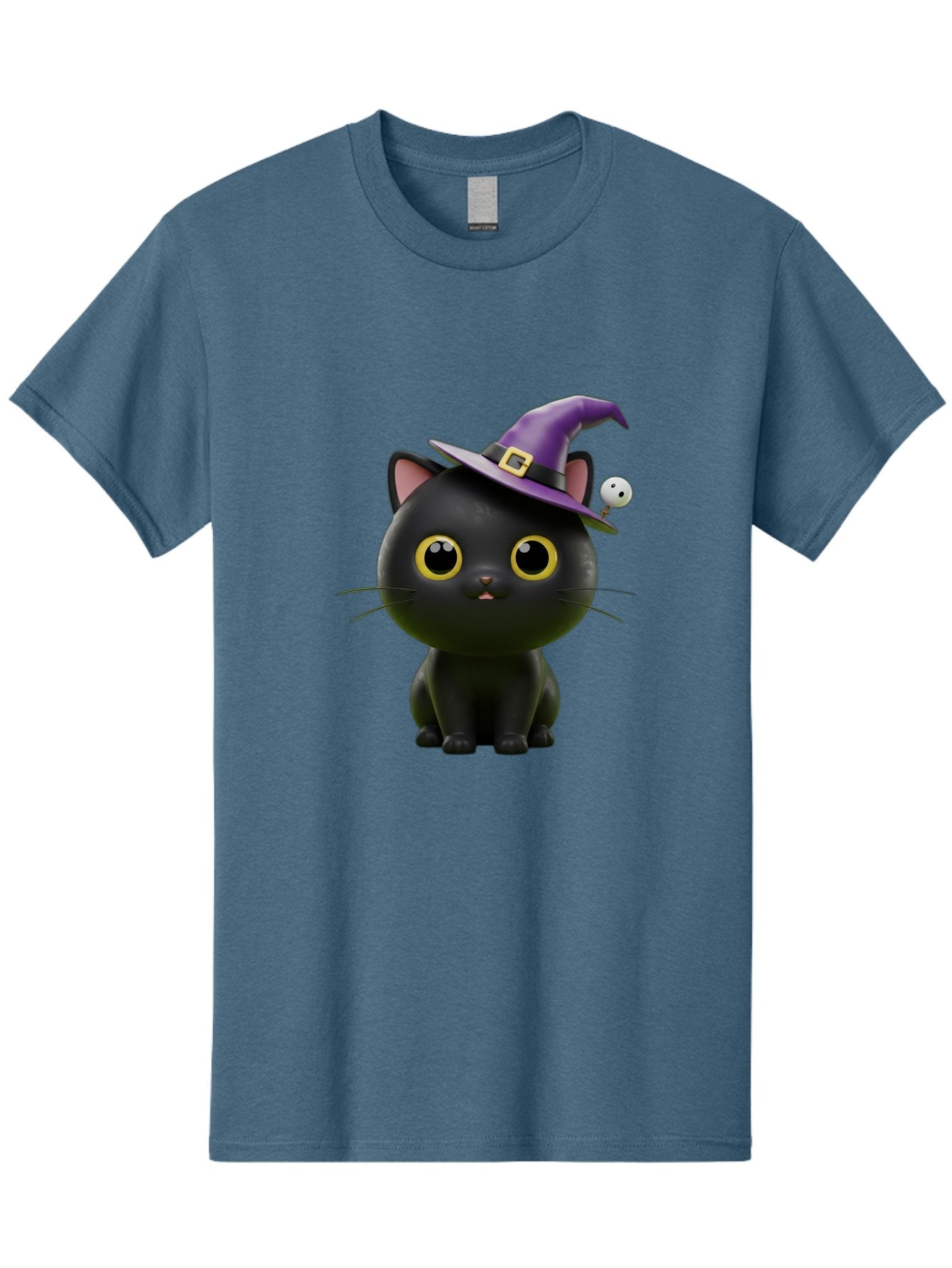 Black-Cat-Witch-1 Men'S Graphic Tee, 100% Cotton, Comfortable Casual Summer Wear, Machine Washable, Black Cat, Purple Witch Hat, Gold Buckle, Spooky Eyes, Cartoon Character, Halloween Theme, Cute Kitty, Witch'S Familiar, Mystical Creature Bac627 10