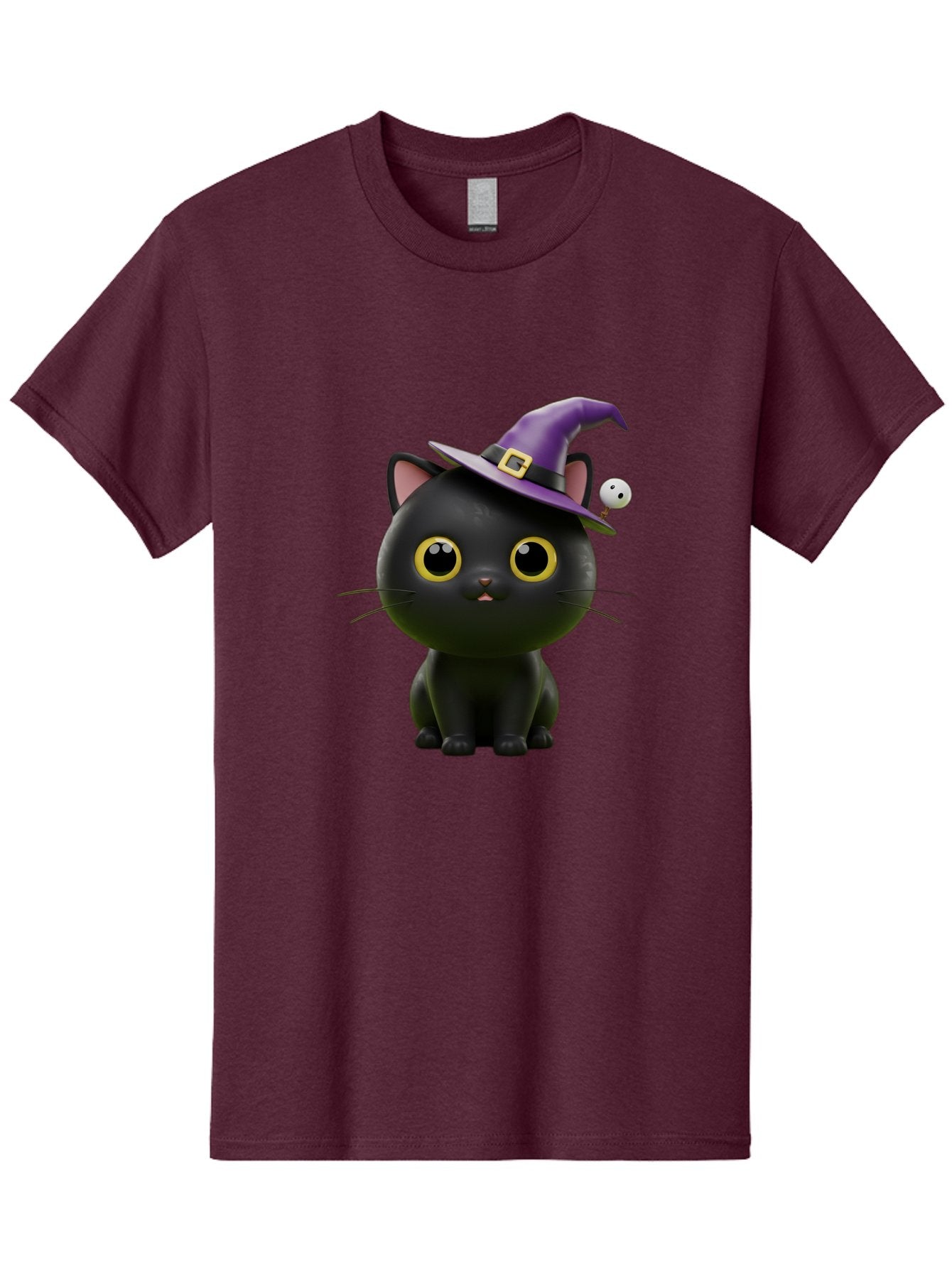 Black-Cat-Witch-1 Men'S Graphic Tee, 100% Cotton, Comfortable Casual Summer Wear, Machine Washable, Black Cat, Purple Witch Hat, Gold Buckle, Spooky Eyes, Cartoon Character, Halloween Theme, Cute Kitty, Witch'S Familiar, Mystical Creature Bac627 8