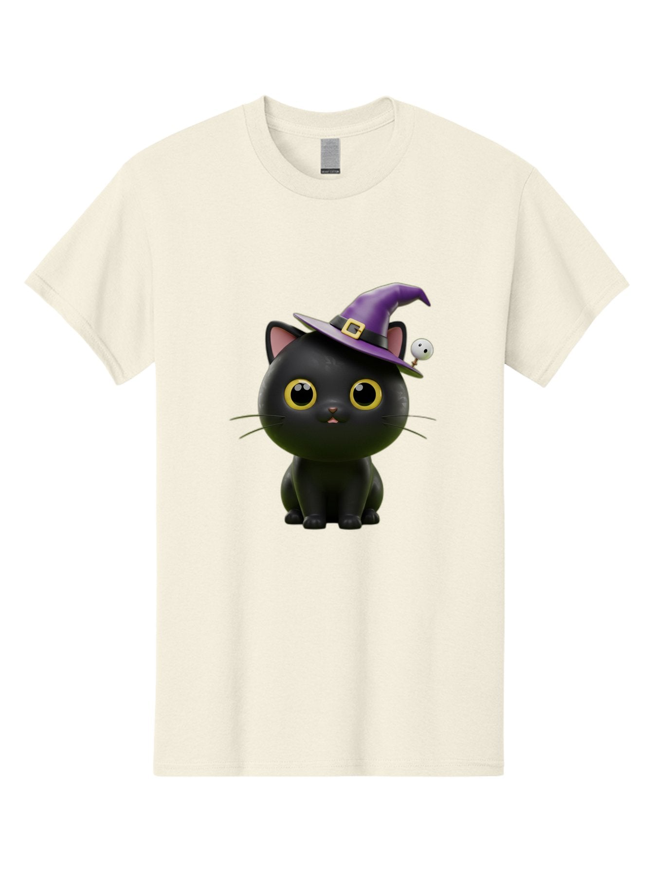 Black-Cat-Witch-1 Men'S Graphic Tee, 100% Cotton, Comfortable Casual Summer Wear, Machine Washable, Black Cat, Purple Witch Hat, Gold Buckle, Spooky Eyes, Cartoon Character, Halloween Theme, Cute Kitty, Witch'S Familiar, Mystical Creature Bac627 4