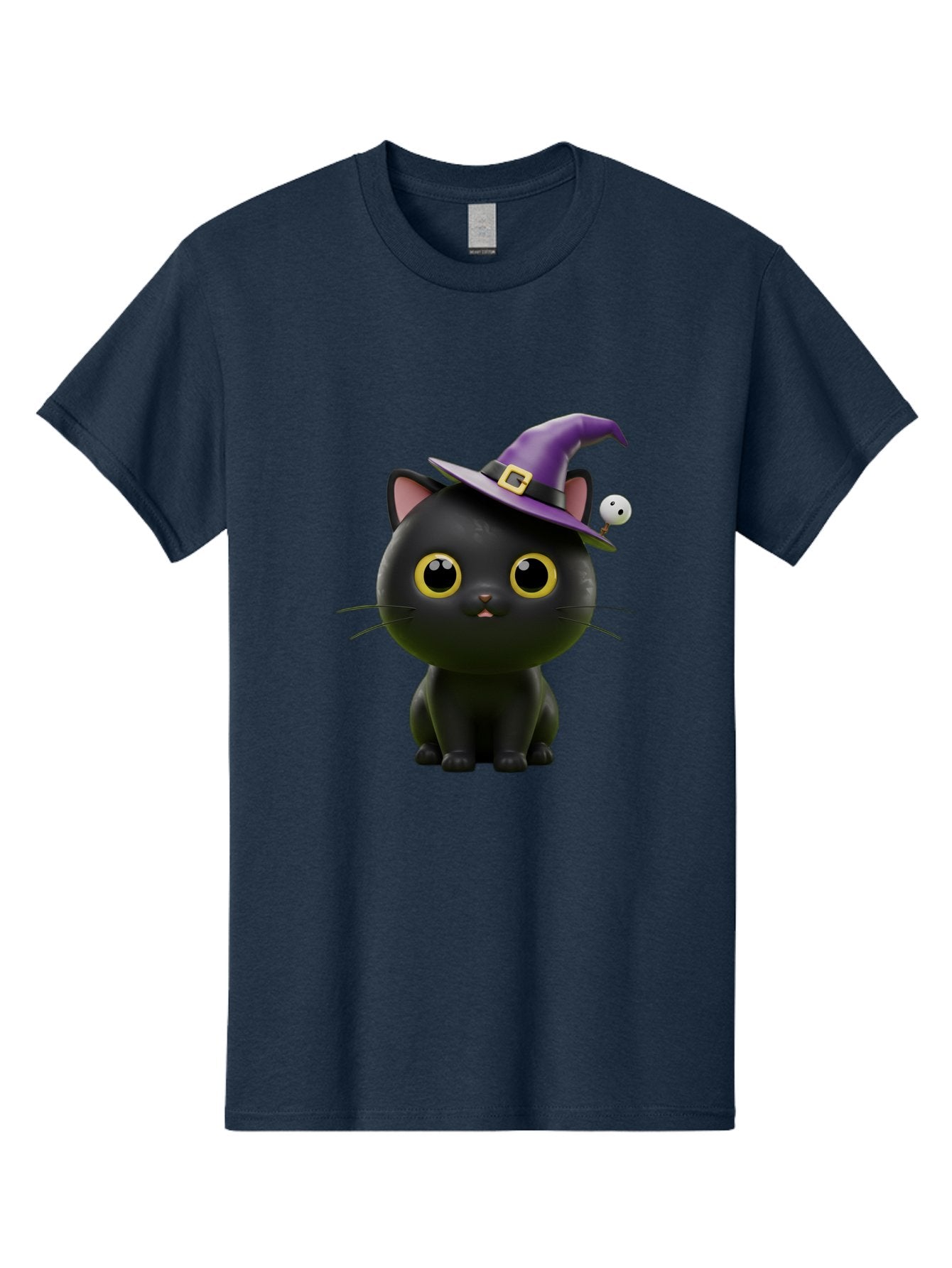 Black-Cat-Witch-1 Men'S Graphic Tee, 100% Cotton, Comfortable Casual Summer Wear, Machine Washable, Black Cat, Purple Witch Hat, Gold Buckle, Spooky Eyes, Cartoon Character, Halloween Theme, Cute Kitty, Witch'S Familiar, Mystical Creature Bac627 11