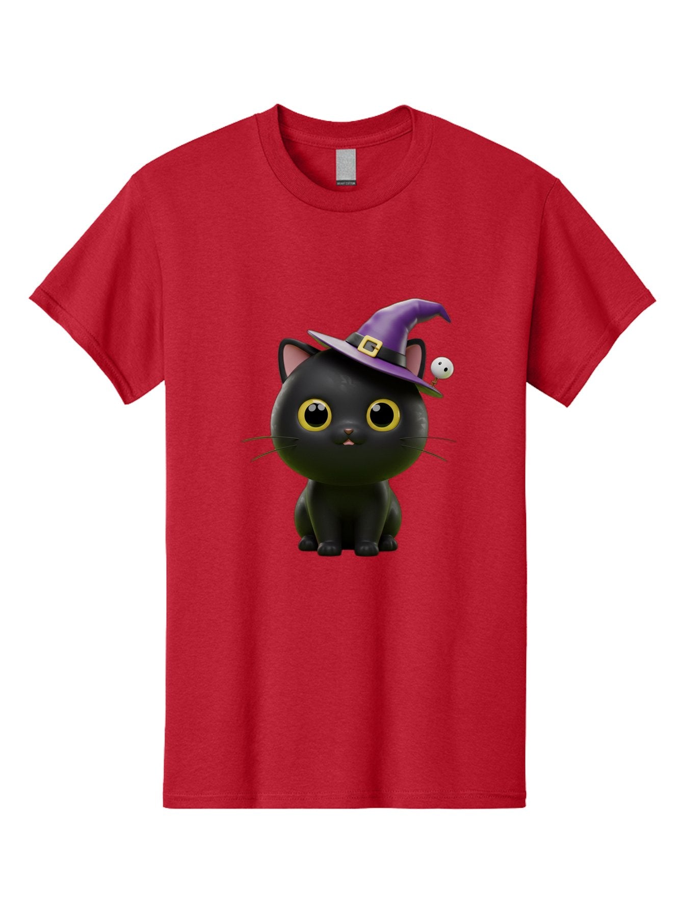 Black-Cat-Witch-1 Men'S Graphic Tee, 100% Cotton, Comfortable Casual Summer Wear, Machine Washable, Black Cat, Purple Witch Hat, Gold Buckle, Spooky Eyes, Cartoon Character, Halloween Theme, Cute Kitty, Witch'S Familiar, Mystical Creature Bac627 9