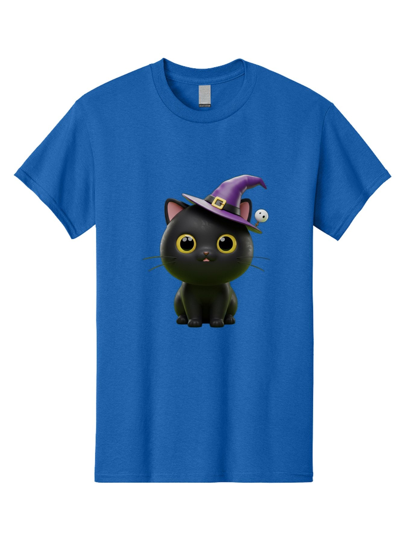 Black-Cat-Witch-1 Men'S Graphic Tee, 100% Cotton, Comfortable Casual Summer Wear, Machine Washable, Black Cat, Purple Witch Hat, Gold Buckle, Spooky Eyes, Cartoon Character, Halloween Theme, Cute Kitty, Witch'S Familiar, Mystical Creature Bac627 14