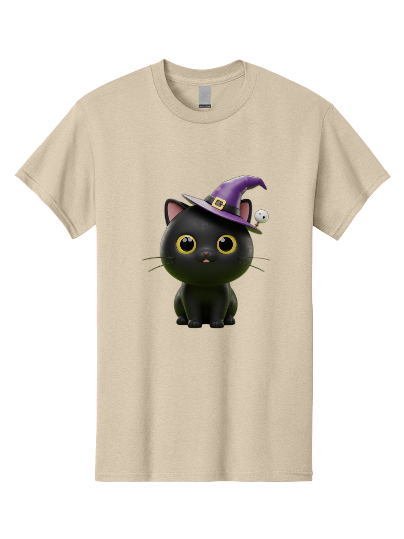 Black-Cat-Witch-1 Men'S Graphic Tee, 100% Cotton, Comfortable Casual Summer Wear, Machine Washable, Black Cat, Purple Witch Hat, Gold Buckle, Spooky Eyes, Cartoon Character, Halloween Theme, Cute Kitty, Witch'S Familiar, Mystical Creature Bac627 7