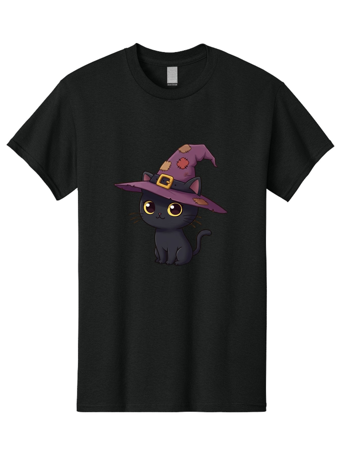 Black-Cat-Witch Men'S Graphic Tee, 100% Cotton, Comfortable Casual Summer Wear, Machine Washable, Black Cat Wearing Purple Witch Hat, Halloween Theme, Cute Cartoon Character, Spooky Kitty, Magical Feline, Witch'S Familiar, Bac629 5