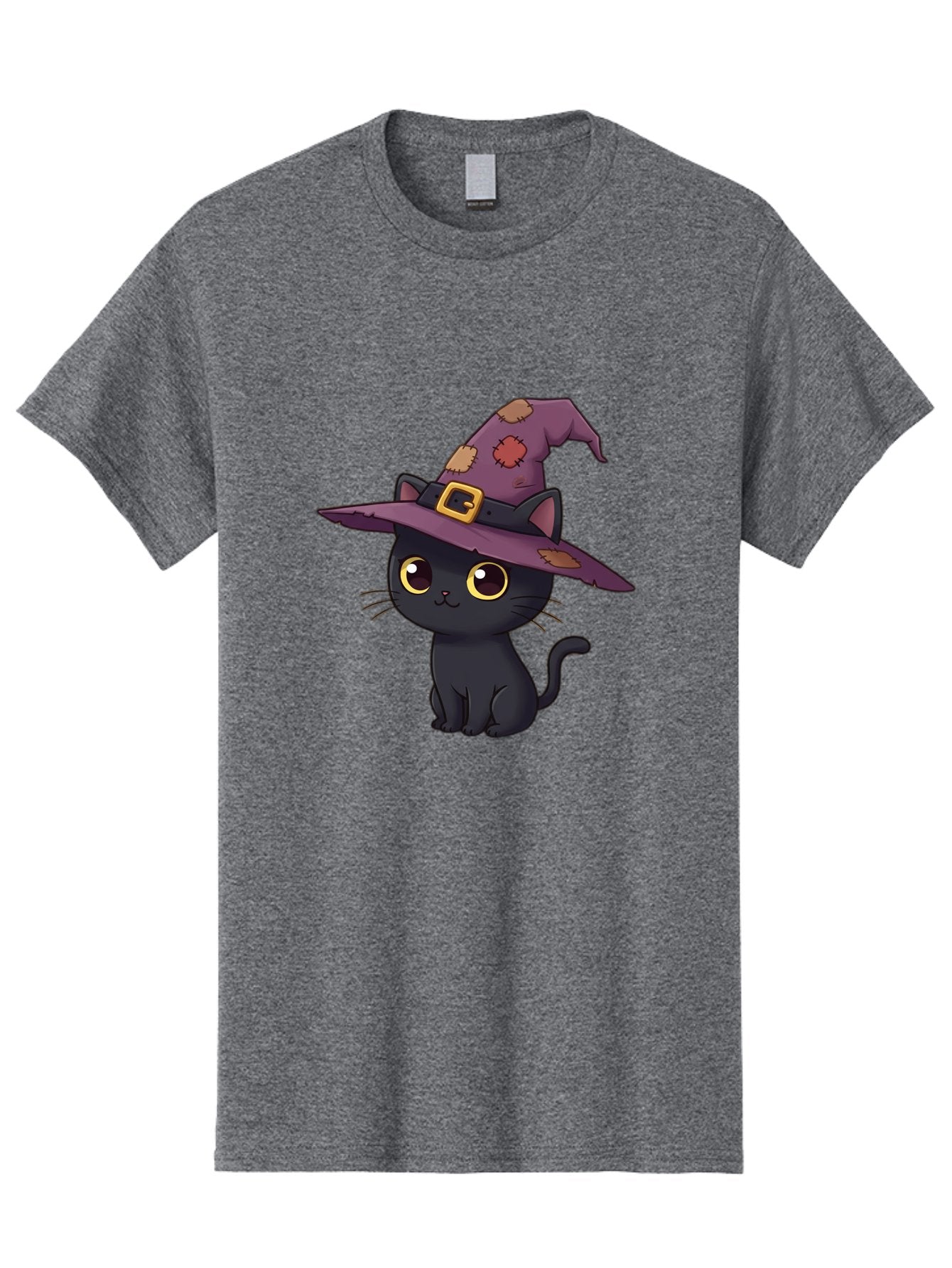Black-Cat-Witch Men'S Graphic Tee, 100% Cotton, Comfortable Casual Summer Wear, Machine Washable, Black Cat Wearing Purple Witch Hat, Halloween Theme, Cute Cartoon Character, Spooky Kitty, Magical Feline, Witch'S Familiar, Bac629 9