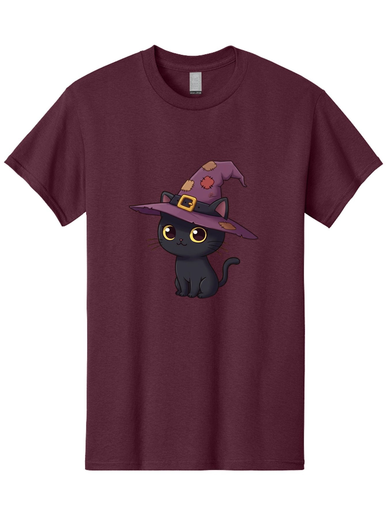 Black-Cat-Witch Men'S Graphic Tee, 100% Cotton, Comfortable Casual Summer Wear, Machine Washable, Black Cat Wearing Purple Witch Hat, Halloween Theme, Cute Cartoon Character, Spooky Kitty, Magical Feline, Witch'S Familiar, Bac629