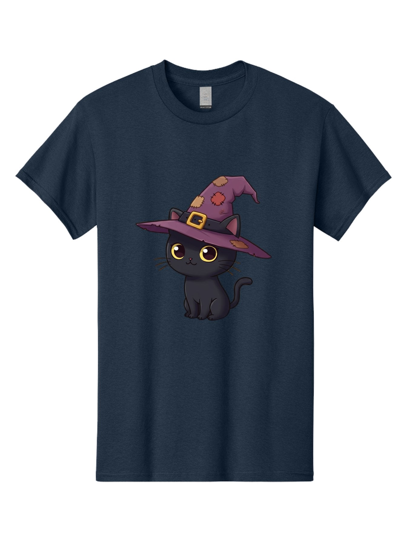 Black-Cat-Witch Men'S Graphic Tee, 100% Cotton, Comfortable Casual Summer Wear, Machine Washable, Black Cat Wearing Purple Witch Hat, Halloween Theme, Cute Cartoon Character, Spooky Kitty, Magical Feline, Witch'S Familiar, Bac629 3