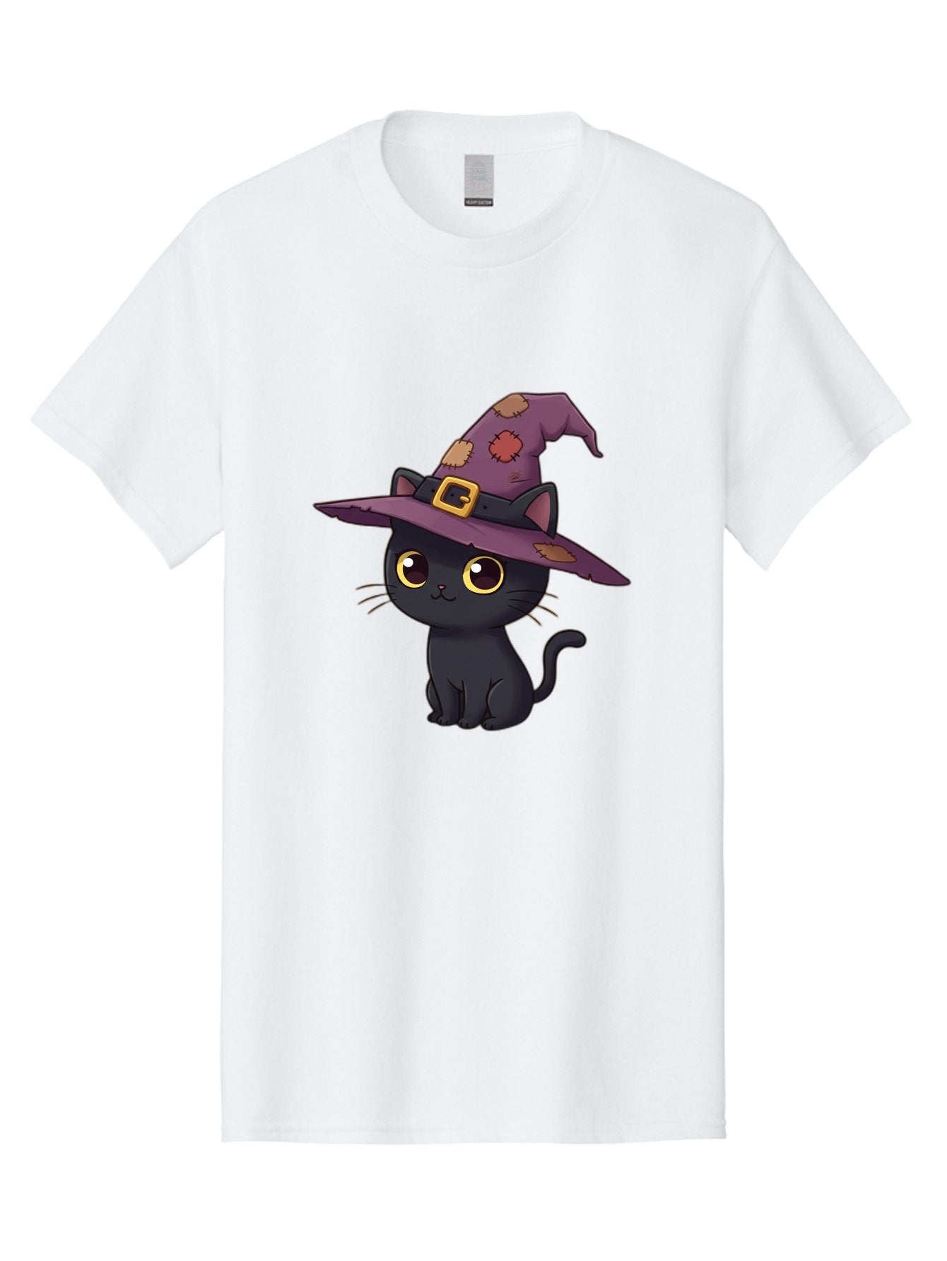 Black-Cat-Witch Men'S Graphic Tee, 100% Cotton, Comfortable Casual Summer Wear, Machine Washable, Black Cat Wearing Purple Witch Hat, Halloween Theme, Cute Cartoon Character, Spooky Kitty, Magical Feline, Witch'S Familiar, Bac629