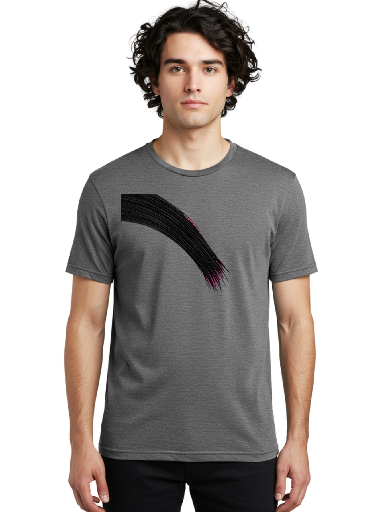 Black-Hair-Strands Men'S Graphic Tee, 100% Cotton, Comfortable Casual Summer Wear, Machine Washable, Black Hair, Hair Extensions, Fine Strands, Pink Highlights, Sleek Texture, Luscious Locks, Hair Styling Bac632 24