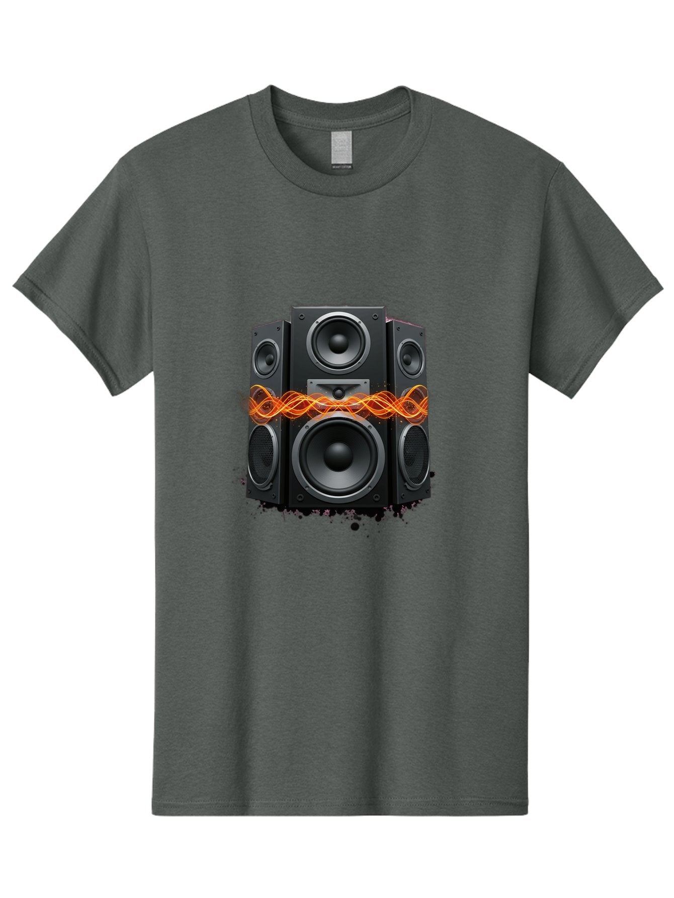 Black-Speakers Men'S Graphic Tee, 100% Cotton, Comfortable Casual Summer Wear, Machine Washable, Sound Wave, Speaker System, Audio Equipment, Music Technology, Sound Vibration, Orange Wave, Black Speakers, Music Sound Bac634 6