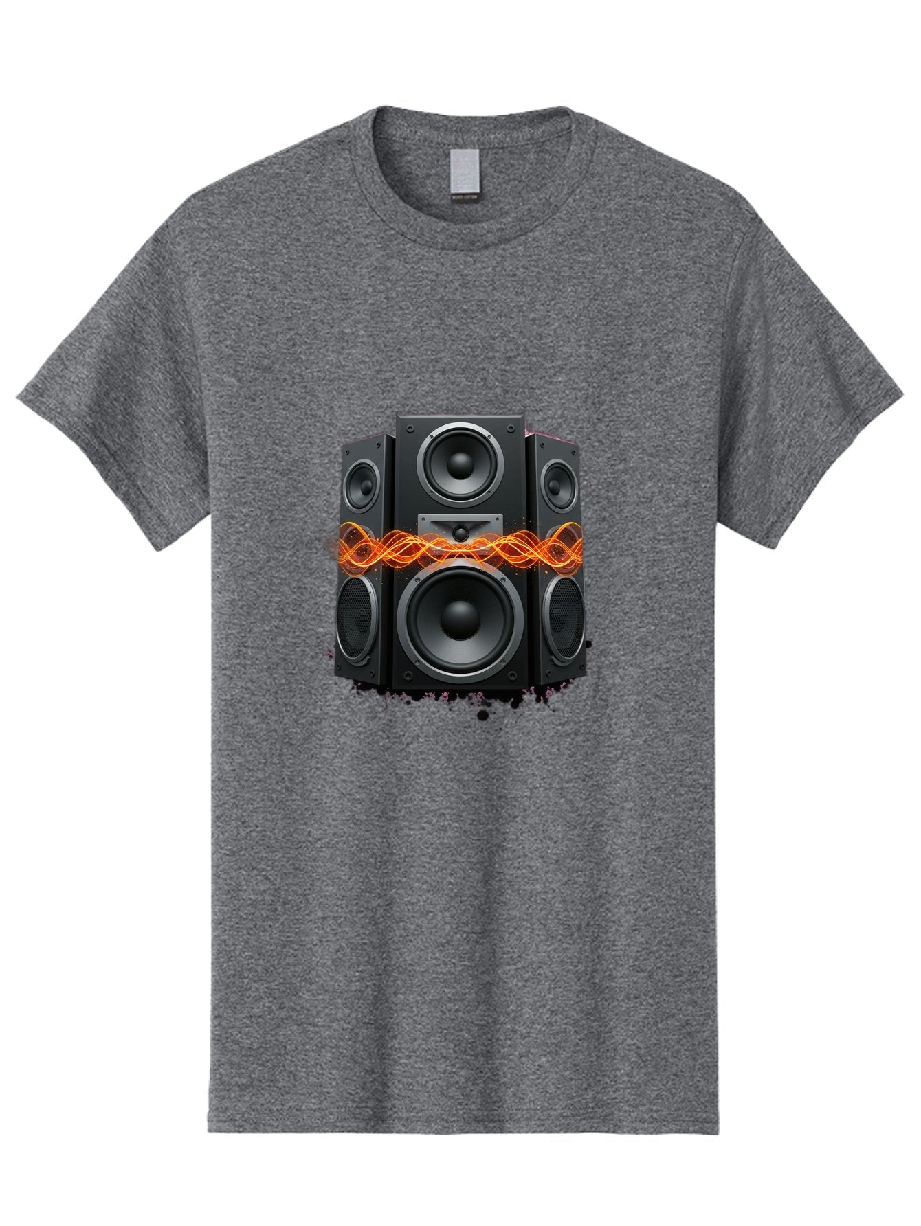 Black-Speakers Men'S Graphic Tee, 100% Cotton, Comfortable Casual Summer Wear, Machine Washable, Sound Wave, Speaker System, Audio Equipment, Music Technology, Sound Vibration, Orange Wave, Black Speakers, Music Sound Bac634 4