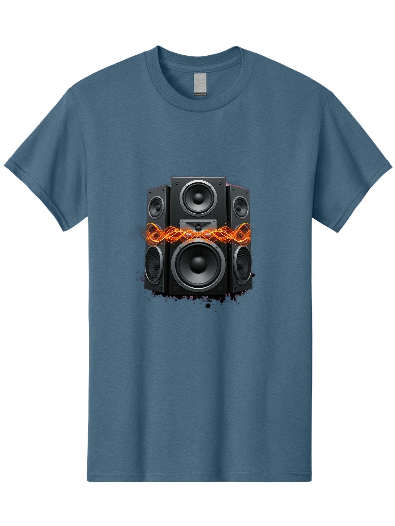 Black-Speakers Men'S Graphic Tee, 100% Cotton, Comfortable Casual Summer Wear, Machine Washable, Sound Wave, Speaker System, Audio Equipment, Music Technology, Sound Vibration, Orange Wave, Black Speakers, Music Sound Bac634 5