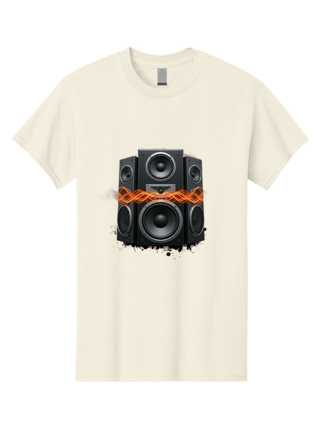 Black-Speakers Men'S Graphic Tee, 100% Cotton, Comfortable Casual Summer Wear, Machine Washable, Sound Wave, Speaker System, Audio Equipment, Music Technology, Sound Vibration, Orange Wave, Black Speakers, Music Sound Bac634 11
