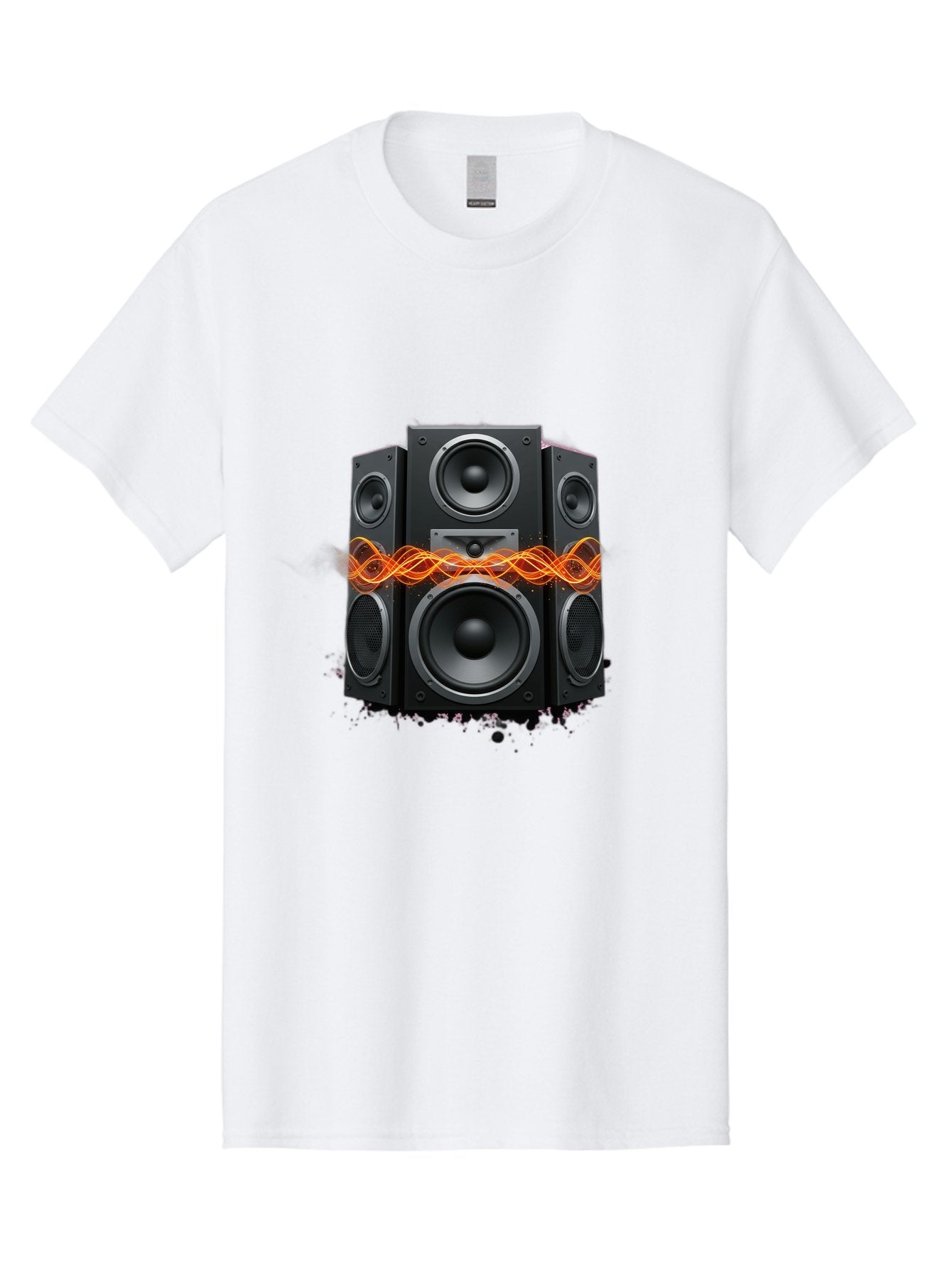 Black-Speakers Men'S Graphic Tee, 100% Cotton, Comfortable Casual Summer Wear, Machine Washable, Sound Wave, Speaker System, Audio Equipment, Music Technology, Sound Vibration, Orange Wave, Black Speakers, Music Sound Bac634 13