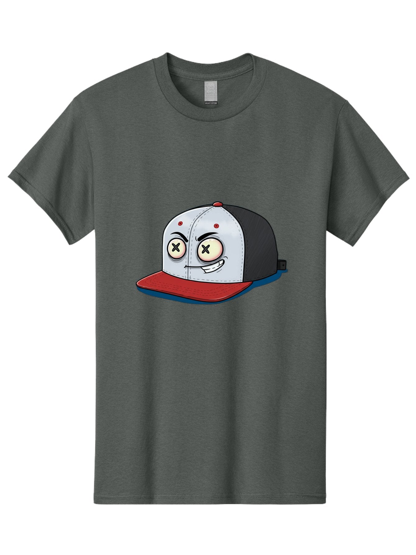 Black-White-Red-Cap Men'S Graphic Tee, 100% Cotton, Comfortable Casual Summer Wear, Machine Washable, Cartoon Hat, Dead Eyes, Black And White Cap, Red Brim, Smiling Face, Quirky Character, Funny Design, Kawaii Style, Anime Influence, Bac635 13