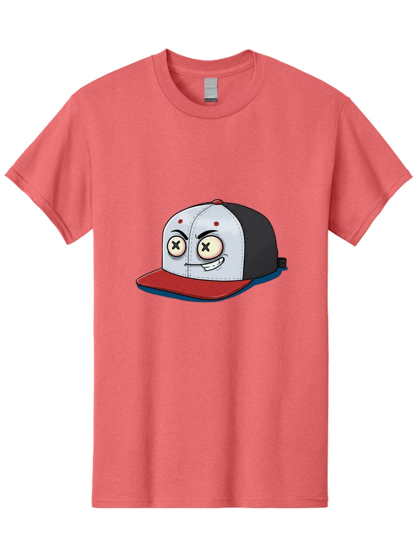 Black-White-Red-Cap Men'S Graphic Tee, 100% Cotton, Comfortable Casual Summer Wear, Machine Washable, Cartoon Hat, Dead Eyes, Black And White Cap, Red Brim, Smiling Face, Quirky Character, Funny Design, Kawaii Style, Anime Influence, Bac635 12