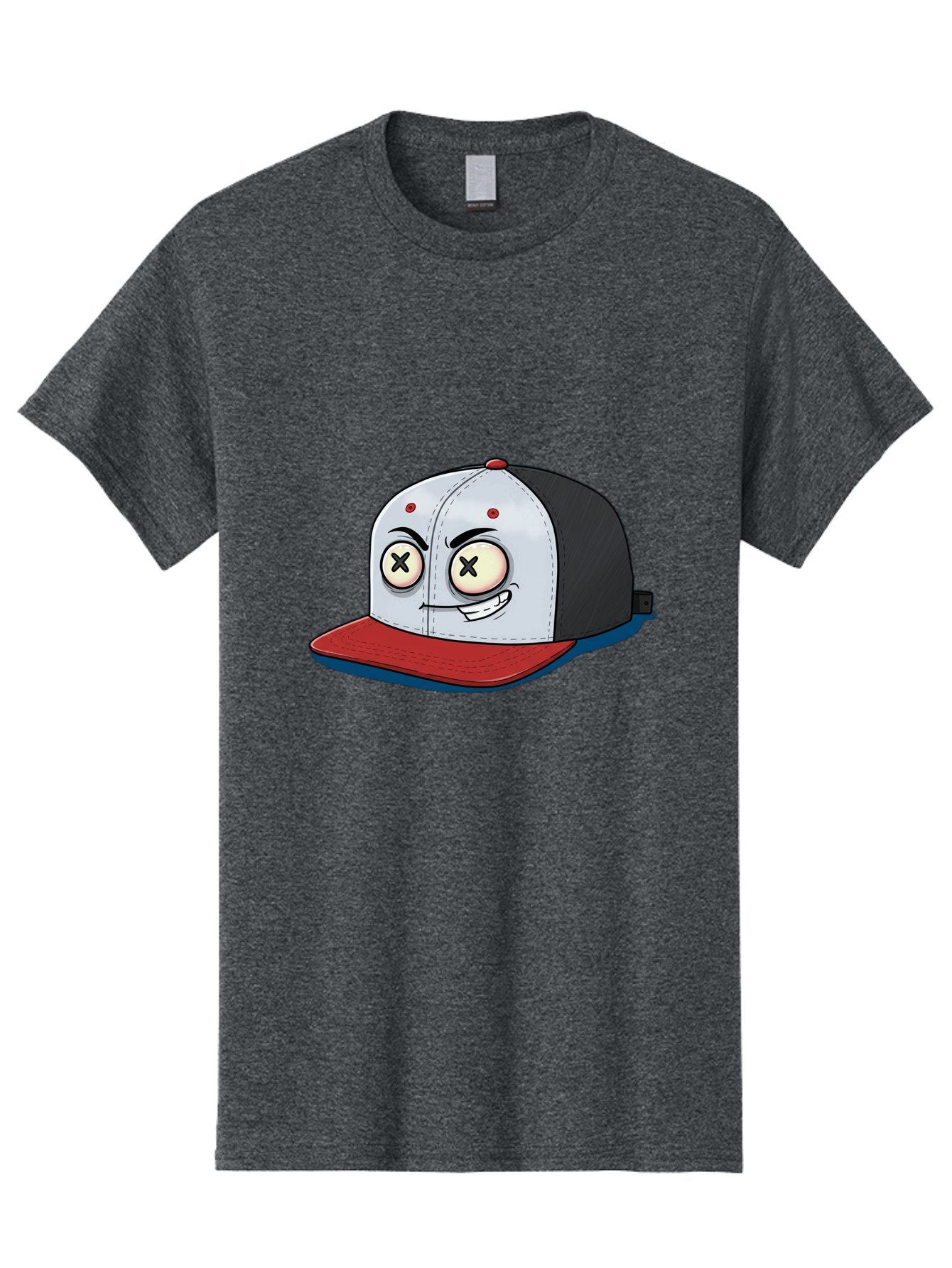 Black-White-Red-Cap Men'S Graphic Tee, 100% Cotton, Comfortable Casual Summer Wear, Machine Washable, Cartoon Hat, Dead Eyes, Black And White Cap, Red Brim, Smiling Face, Quirky Character, Funny Design, Kawaii Style, Anime Influence, Bac635