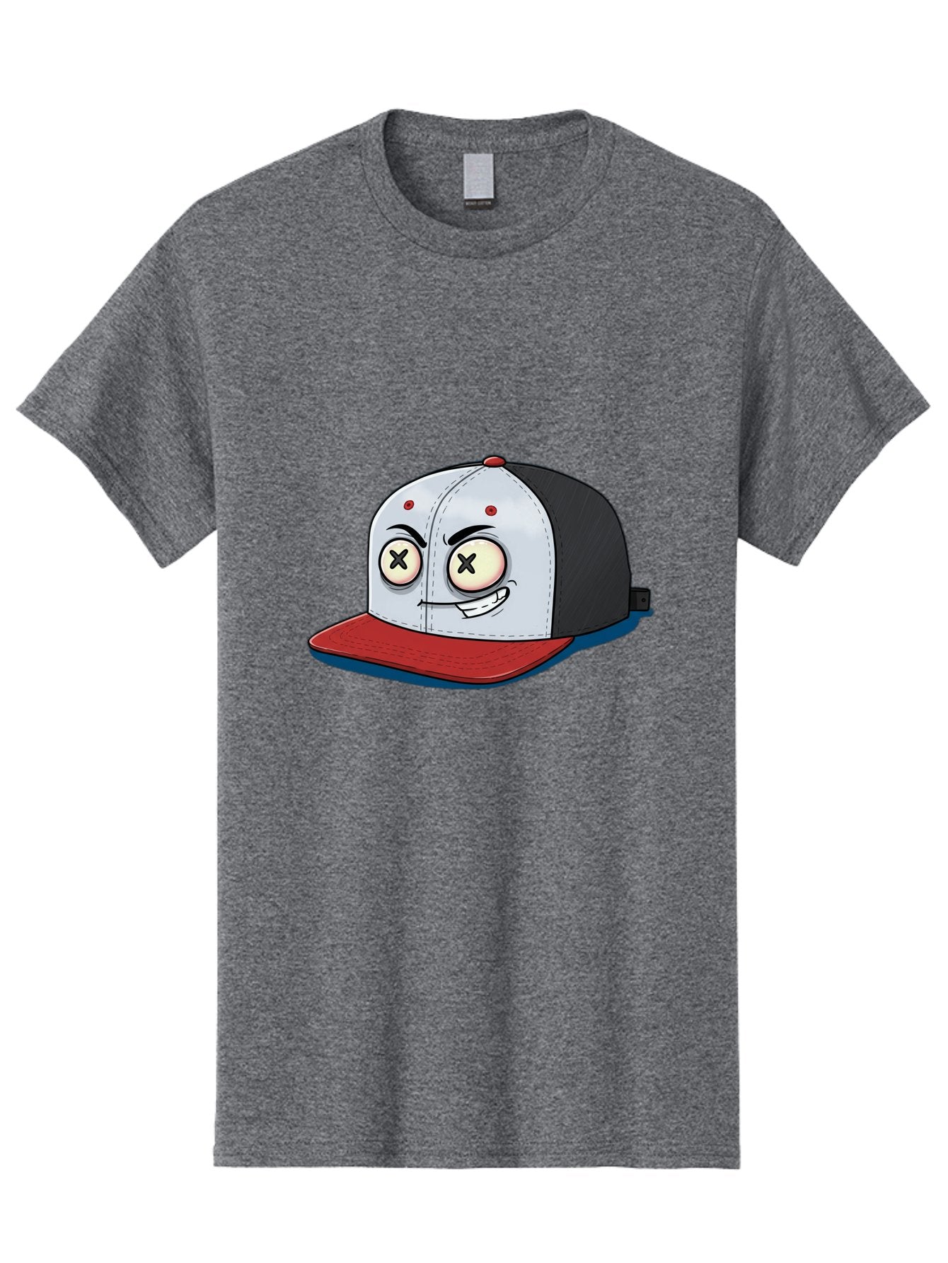 Black-White-Red-Cap Men'S Graphic Tee, 100% Cotton, Comfortable Casual Summer Wear, Machine Washable, Cartoon Hat, Dead Eyes, Black And White Cap, Red Brim, Smiling Face, Quirky Character, Funny Design, Kawaii Style, Anime Influence, Bac635 6