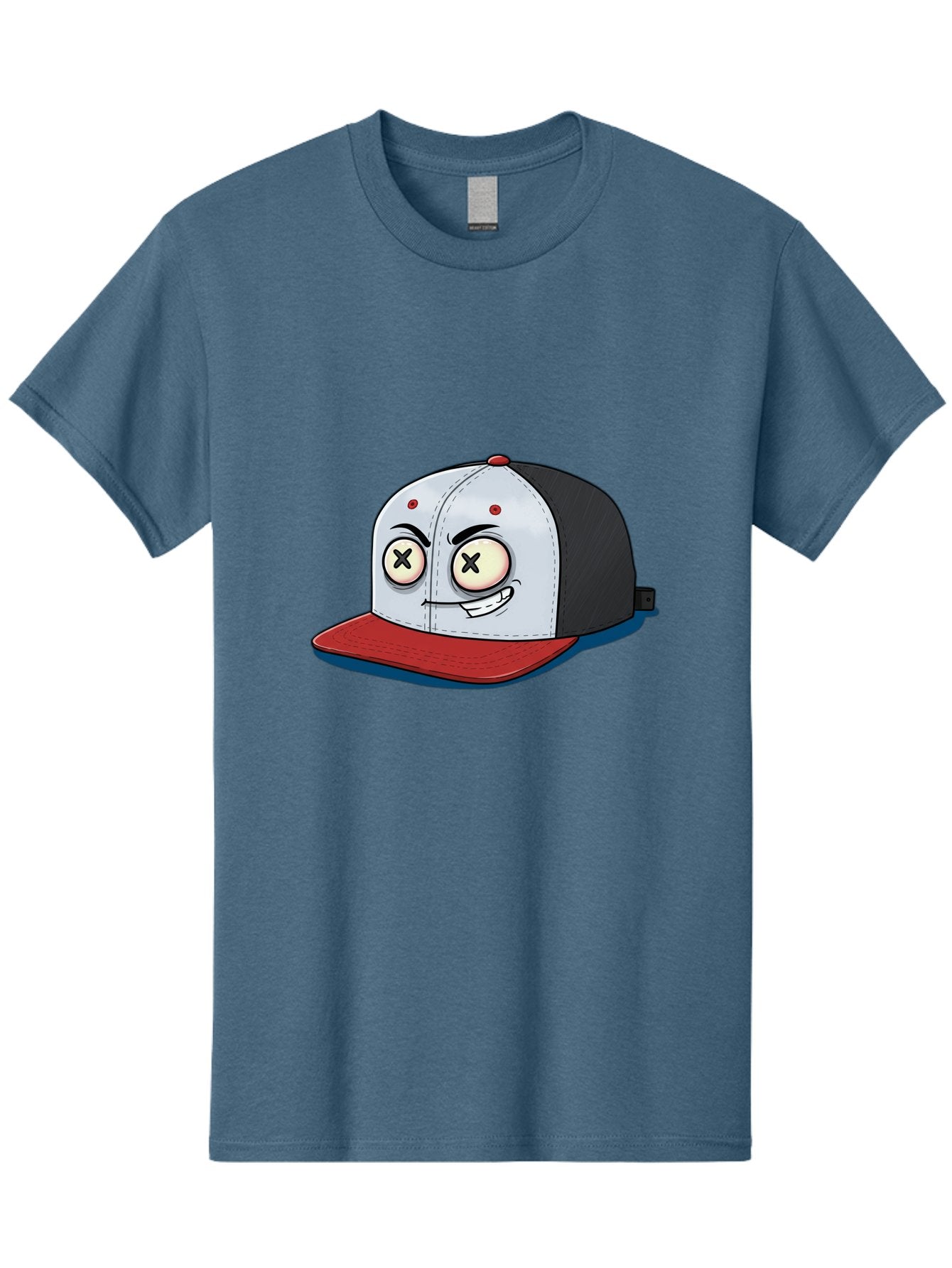 Black-White-Red-Cap Men'S Graphic Tee, 100% Cotton, Comfortable Casual Summer Wear, Machine Washable, Cartoon Hat, Dead Eyes, Black And White Cap, Red Brim, Smiling Face, Quirky Character, Funny Design, Kawaii Style, Anime Influence, Bac635 10