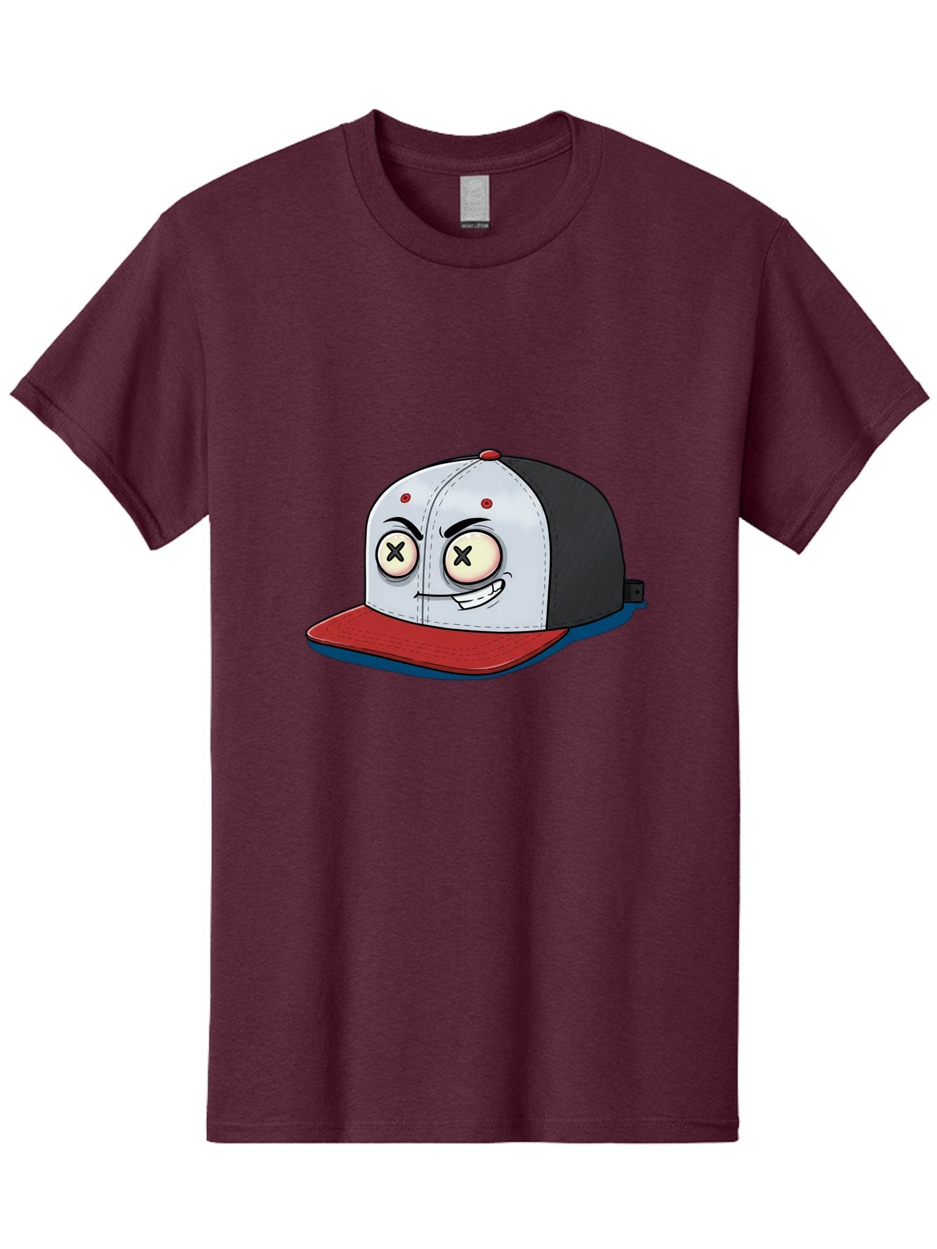 Black-White-Red-Cap Men'S Graphic Tee, 100% Cotton, Comfortable Casual Summer Wear, Machine Washable, Cartoon Hat, Dead Eyes, Black And White Cap, Red Brim, Smiling Face, Quirky Character, Funny Design, Kawaii Style, Anime Influence, Bac635 8