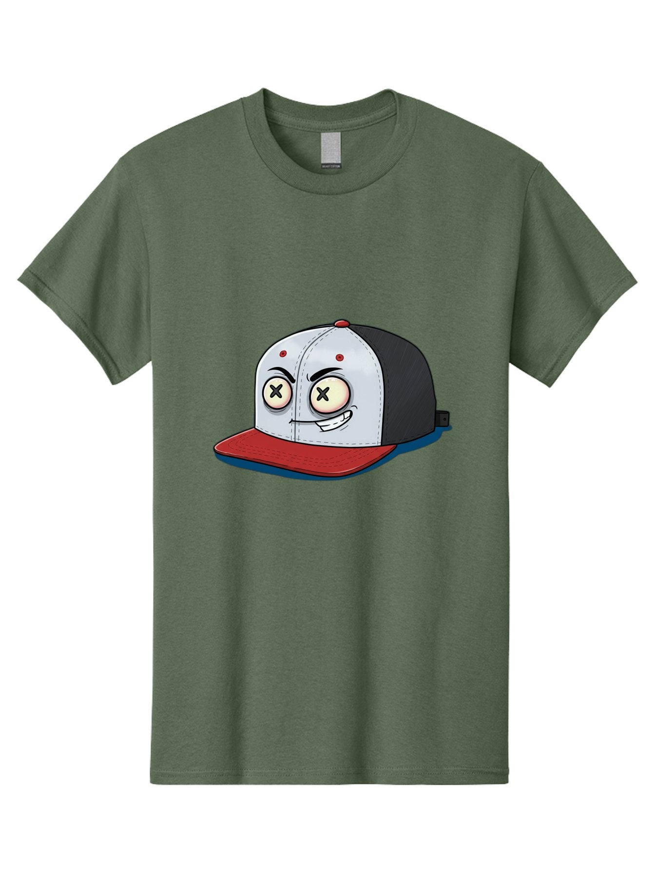 Black-White-Red-Cap Men'S Graphic Tee, 100% Cotton, Comfortable Casual Summer Wear, Machine Washable, Cartoon Hat, Dead Eyes, Black And White Cap, Red Brim, Smiling Face, Quirky Character, Funny Design, Kawaii Style, Anime Influence, Bac635 3