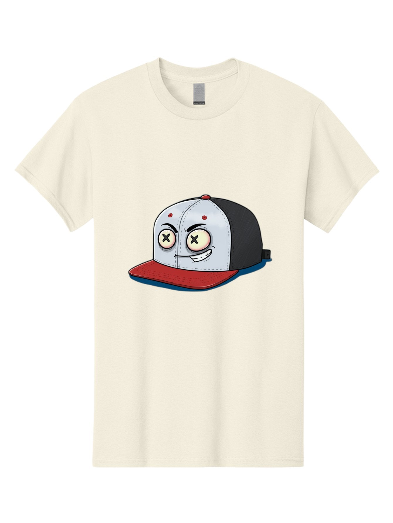 Black-White-Red-Cap Men'S Graphic Tee, 100% Cotton, Comfortable Casual Summer Wear, Machine Washable, Cartoon Hat, Dead Eyes, Black And White Cap, Red Brim, Smiling Face, Quirky Character, Funny Design, Kawaii Style, Anime Influence, Bac635 9