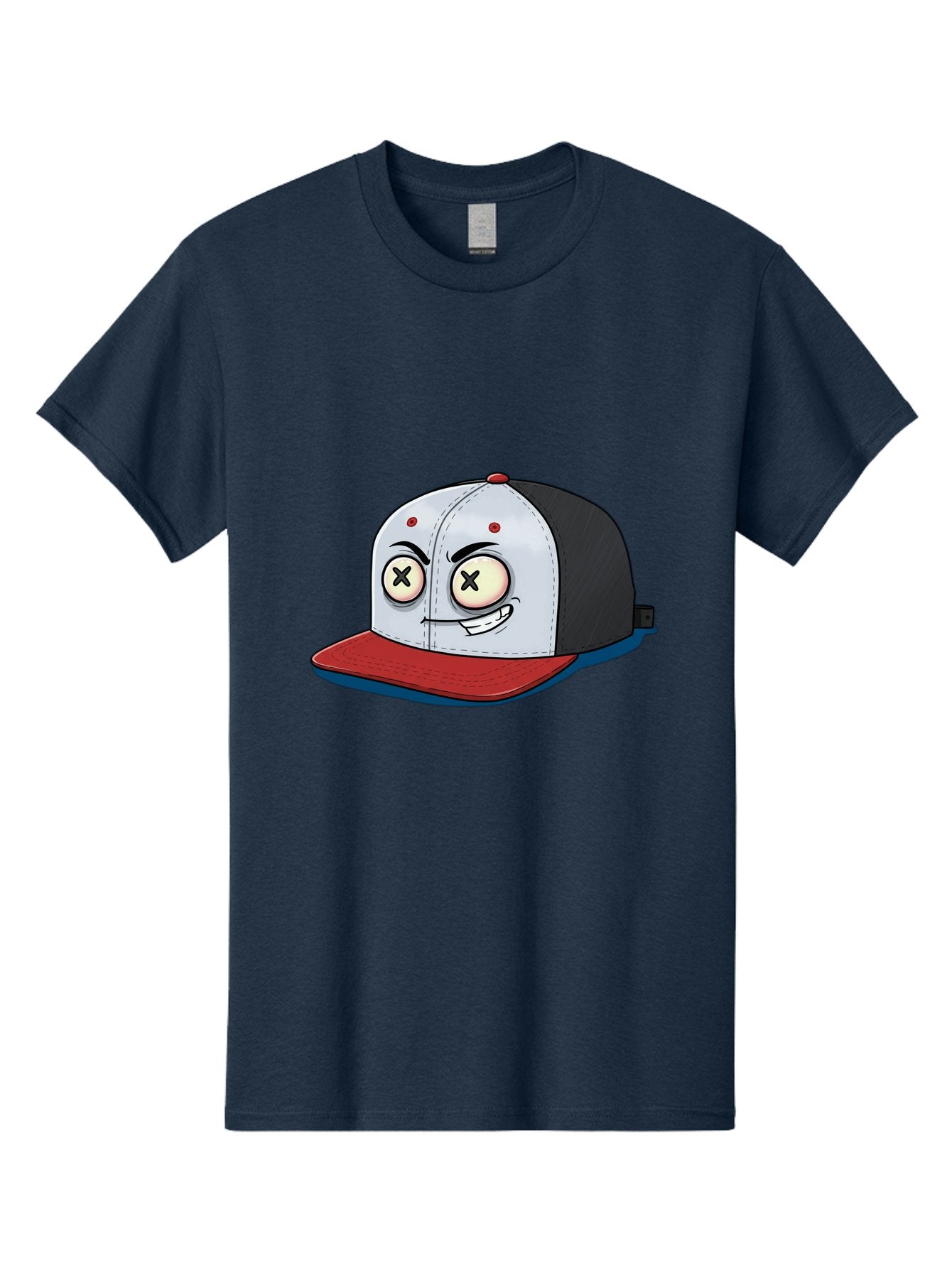 Black-White-Red-Cap Men'S Graphic Tee, 100% Cotton, Comfortable Casual Summer Wear, Machine Washable, Cartoon Hat, Dead Eyes, Black And White Cap, Red Brim, Smiling Face, Quirky Character, Funny Design, Kawaii Style, Anime Influence, Bac635 7